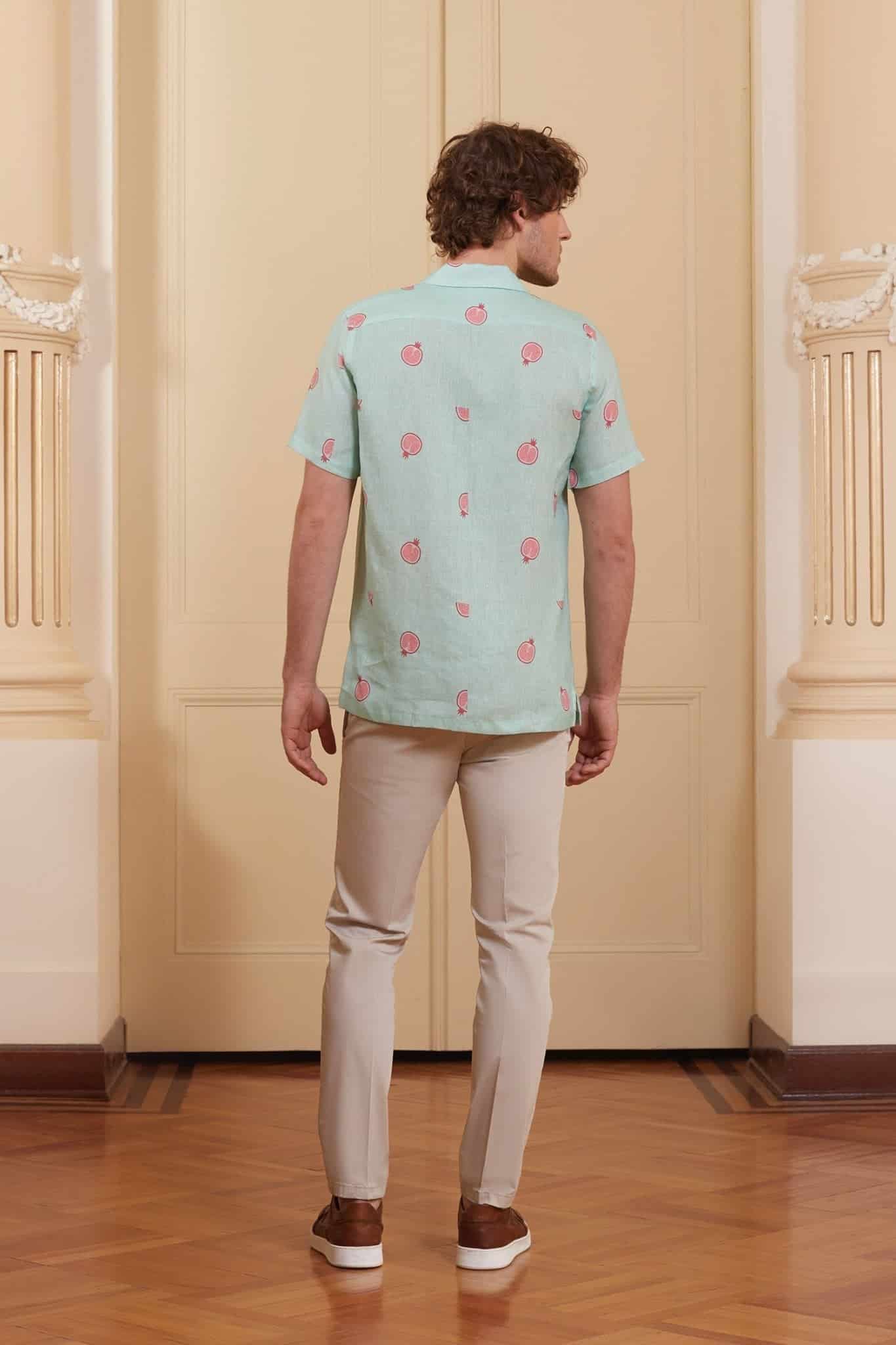 Men's bastión linen shirt turquoise - miniatura 5
