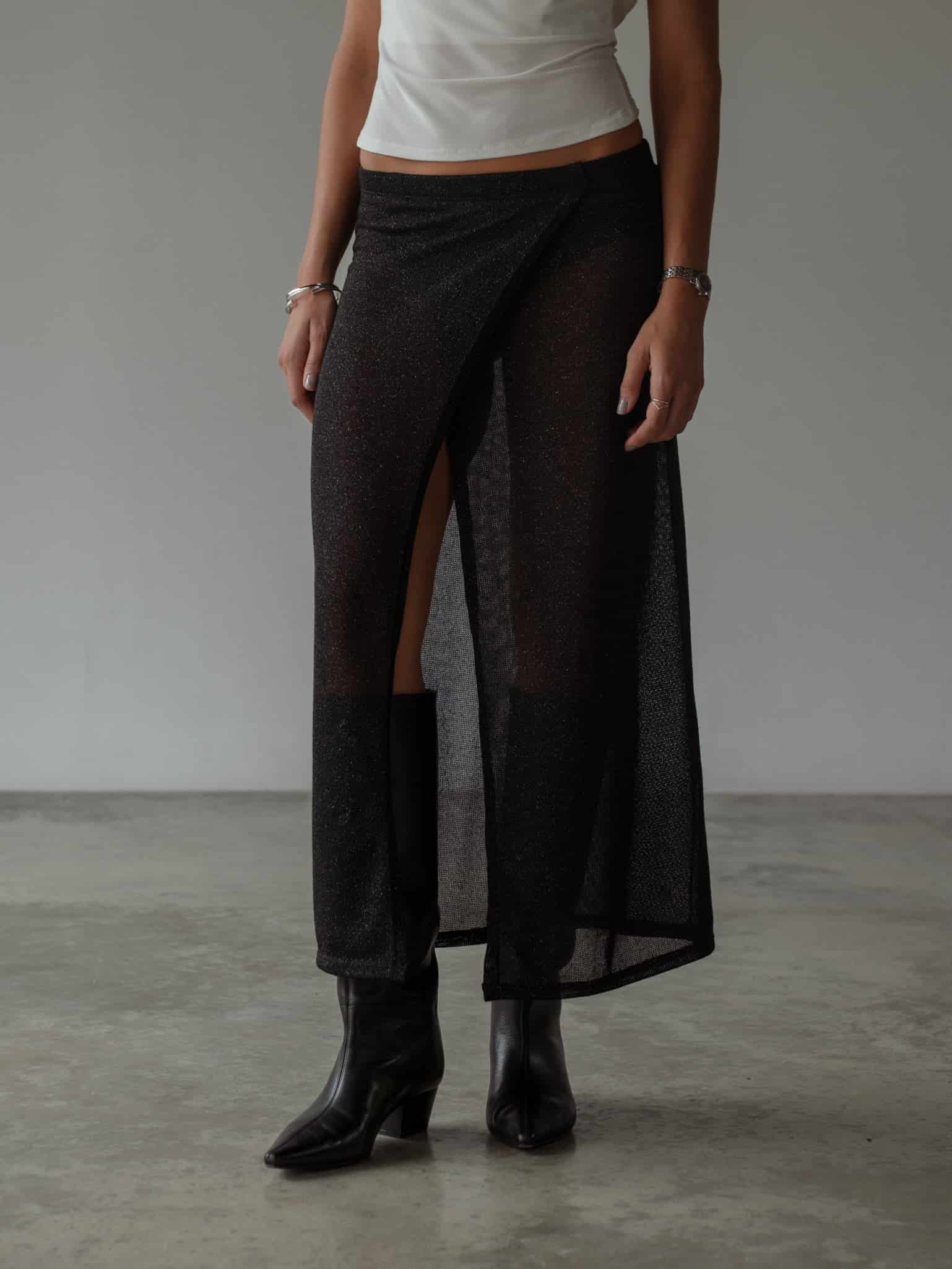 OVER LONG SKIRT - GLOSSY BLACK - miniatura 7