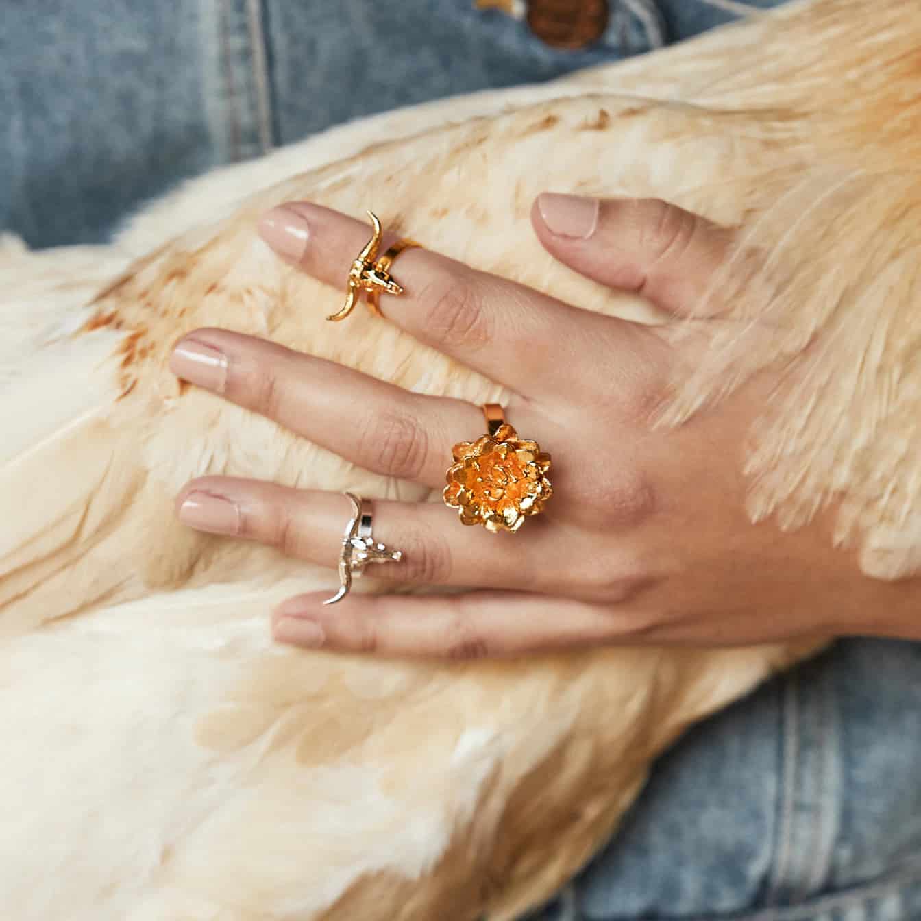 Anillo con flor de cactus grande - miniatura 2