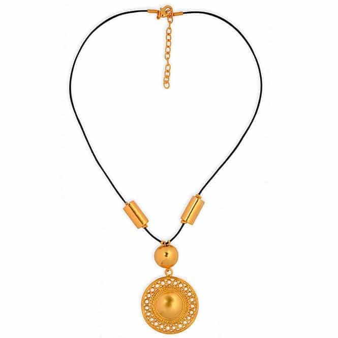 Collar Cuero Negro y Dije Mediano Pectoral de Círculos Muisca - miniatura 1