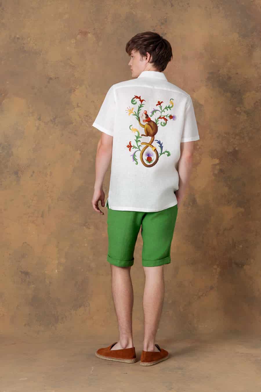 Men's linen shirt bowling satyr white - miniatura 3