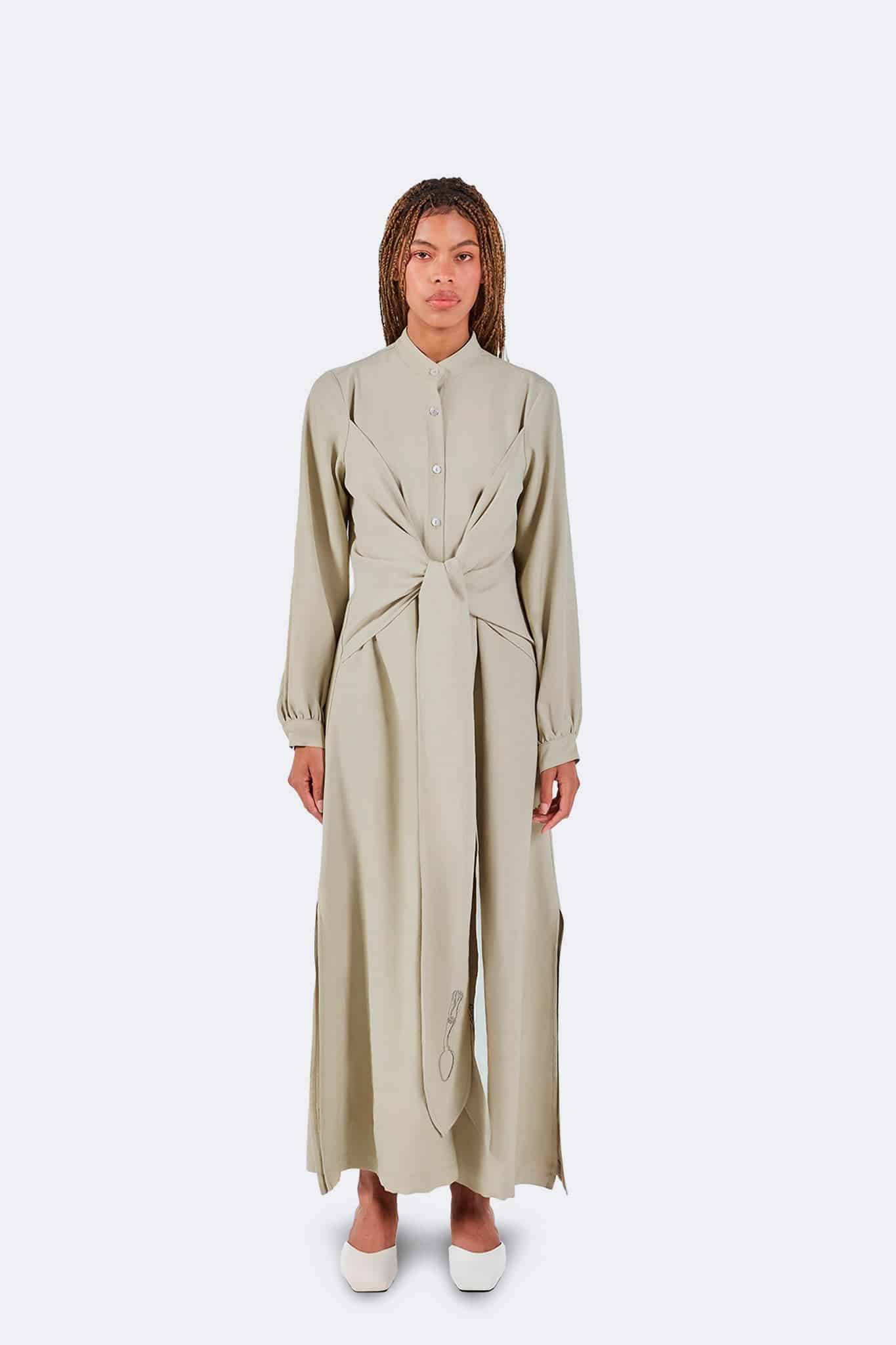 Vestido Zigze Anudado - Musgo - miniatura 1