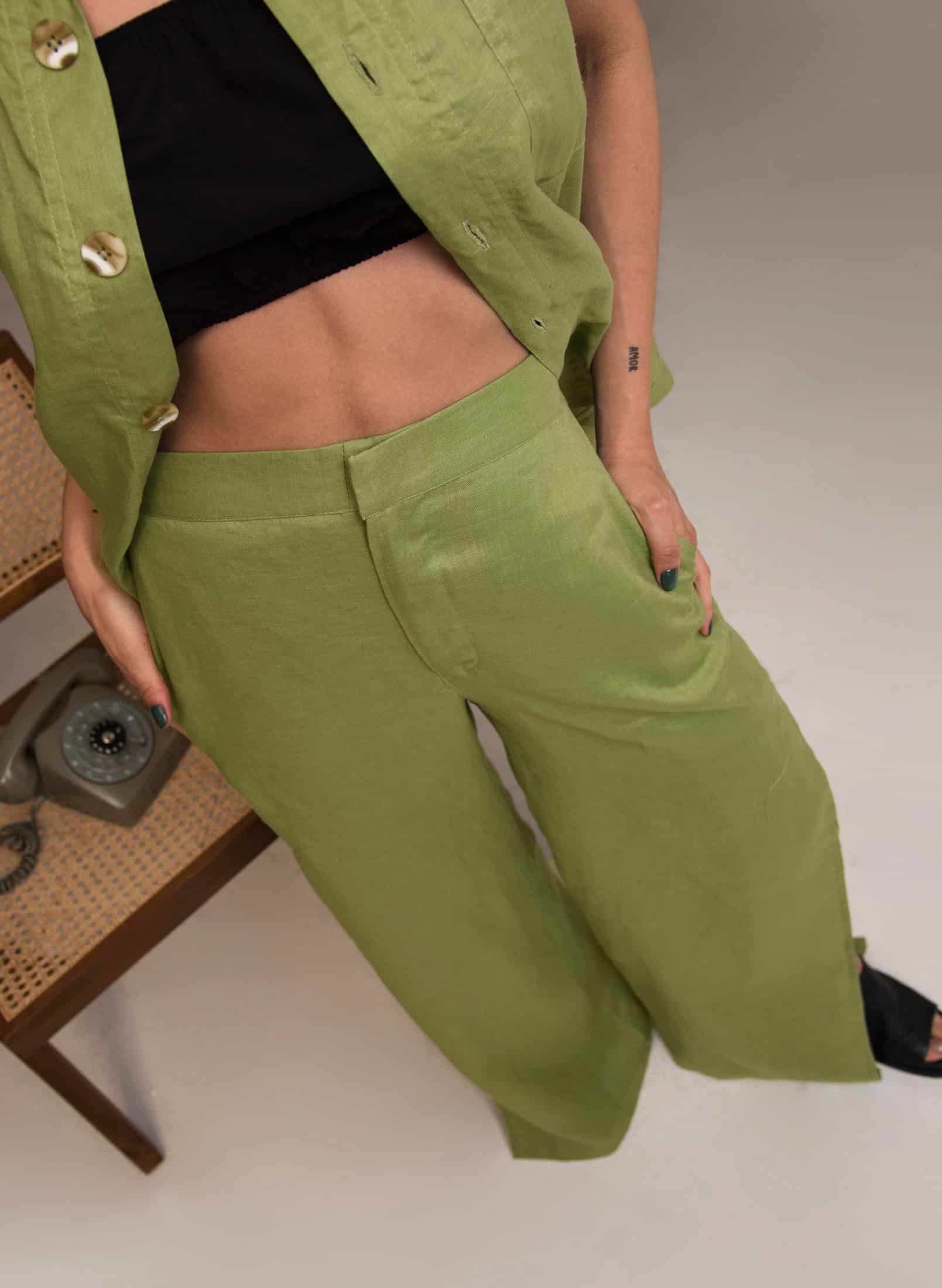 Pantalón Vere de Lino - Verde pistacho - miniatura 3