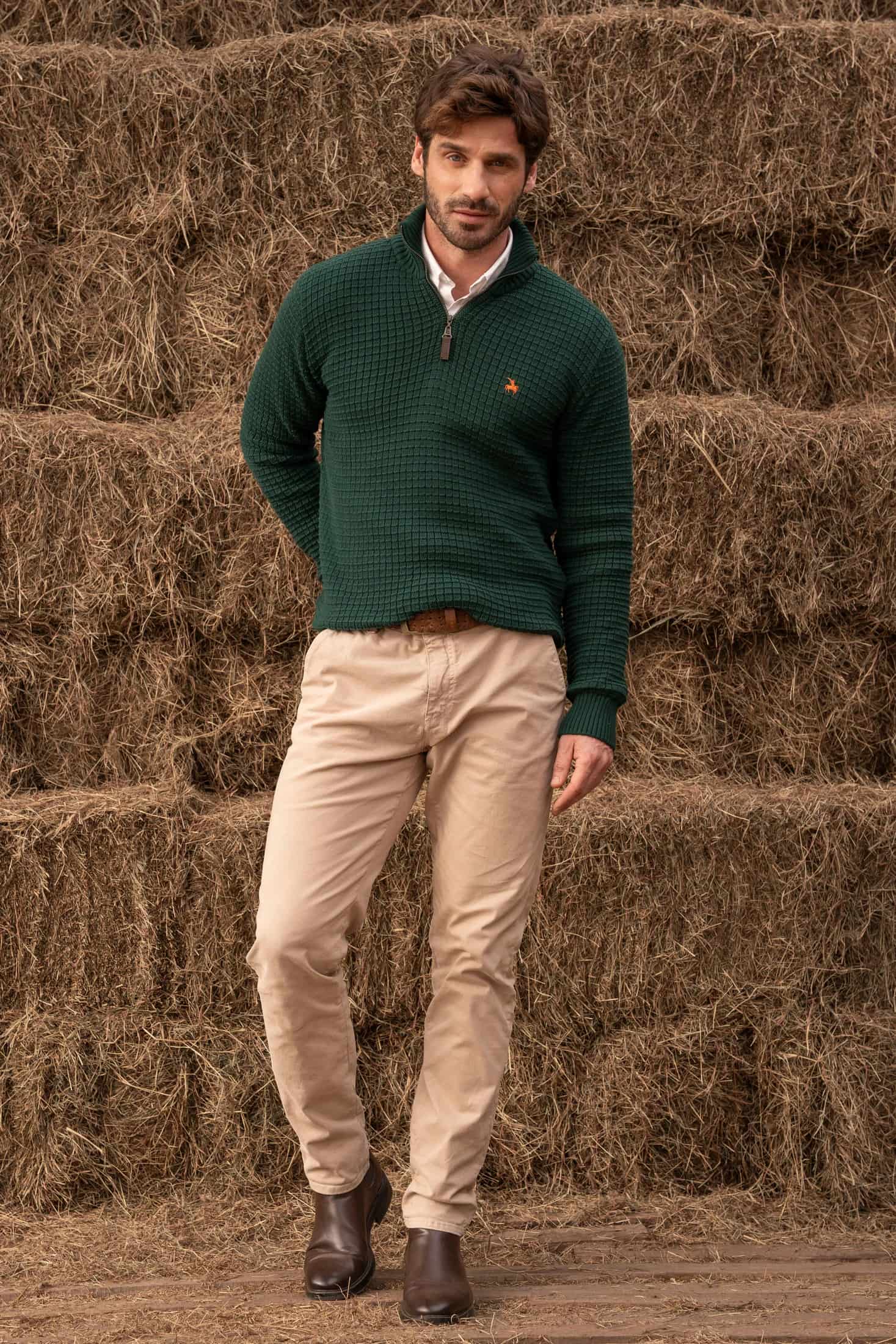 Suéter Halfzip Waffle Hombre Verde - miniatura 2