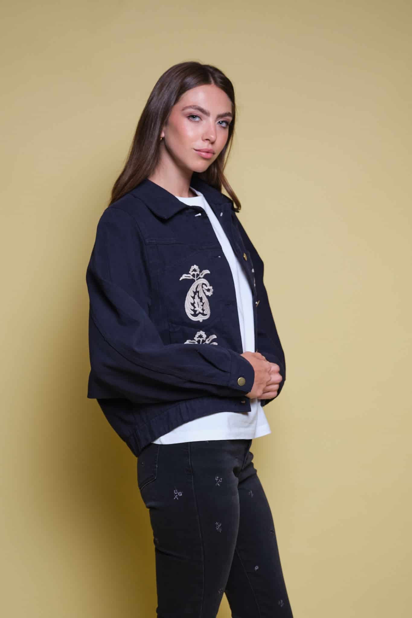 CHAQUETA DRIL AZUL OSCURO BORDADO PAISLEY - miniatura 4