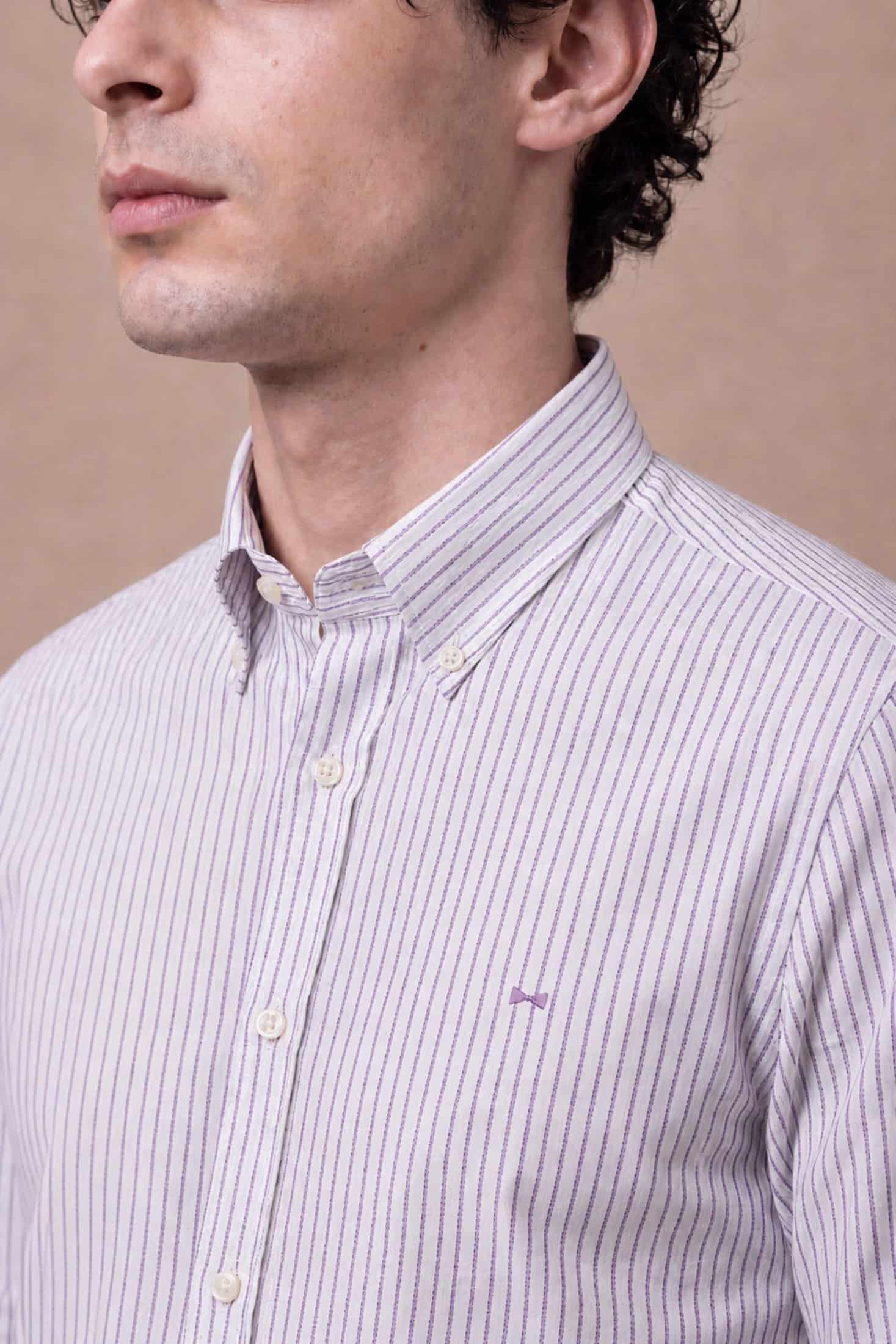 Camisa Antimanchas Popelina Rayas Lilac Logo Contraste - miniatura 2