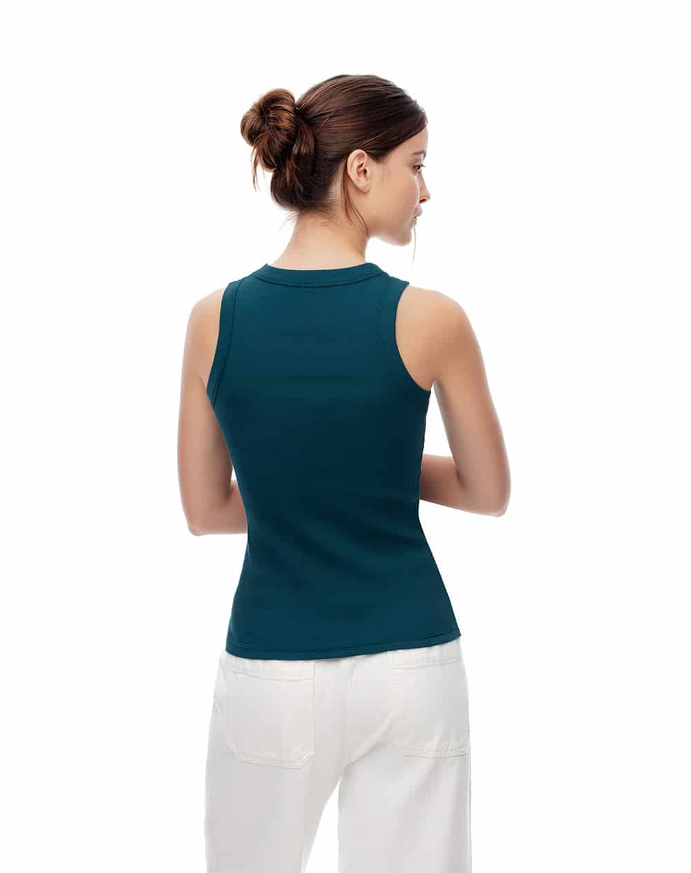 Camiseta esqueleto slim rib algodón verde mujer - miniatura 2