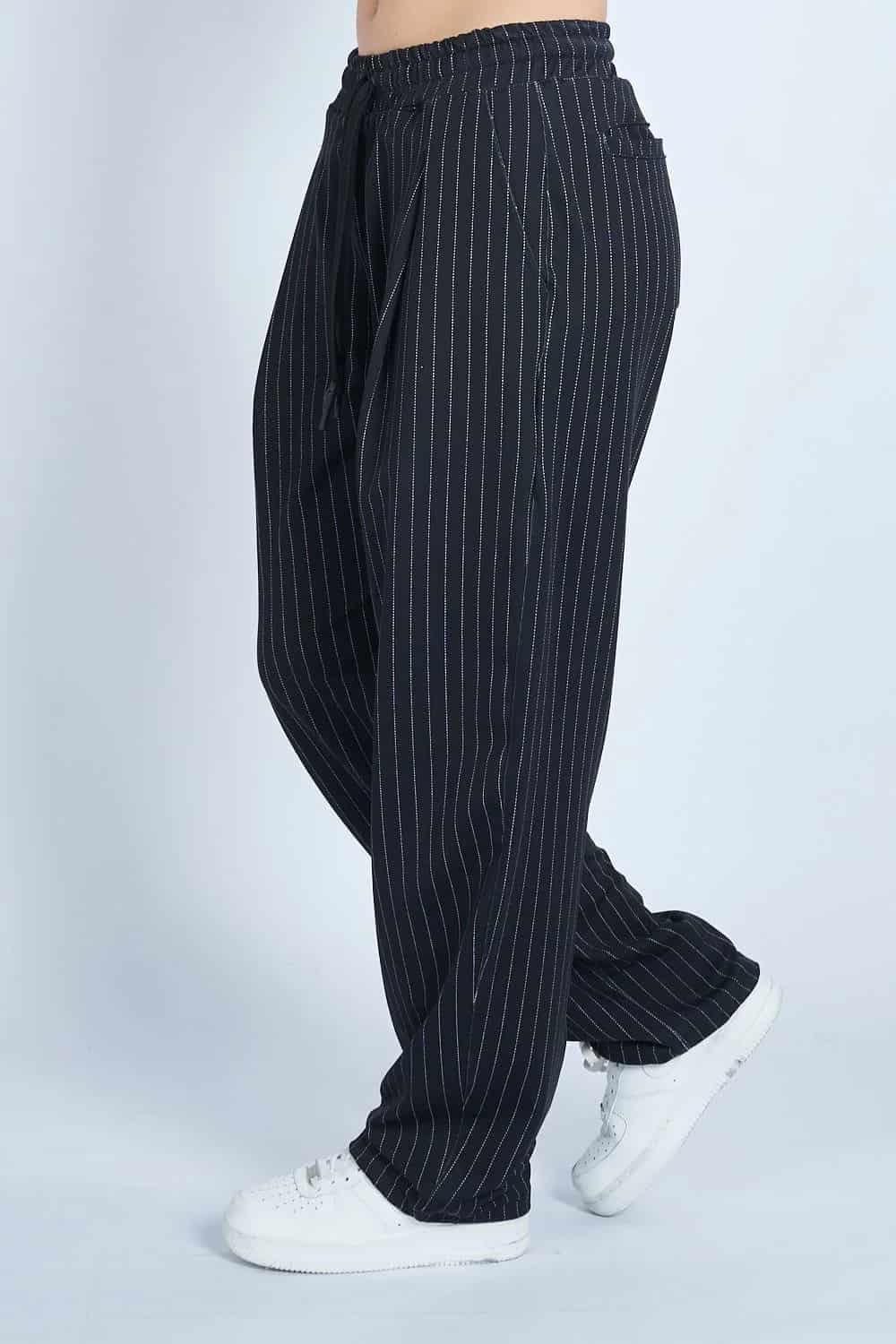 Pantalón jogger balloon raya tiza con prenses Negro - miniatura 4