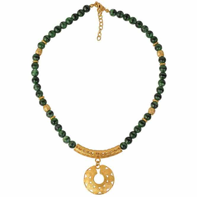 Collar Cristal Checo Verde 8mm, Dije Mediano Nariguera de Círculos Quimbaya - miniatura 1