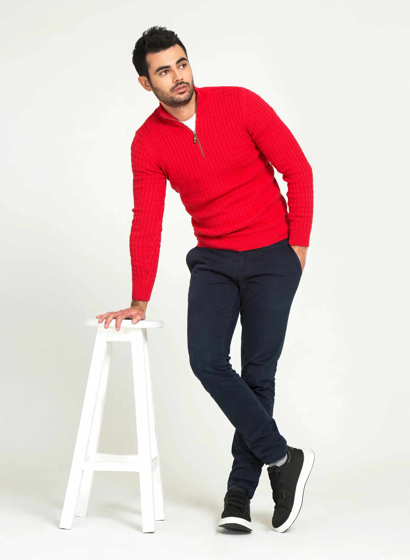 Saco Trenzado Half Zip Algodón Vino - miniatura 11