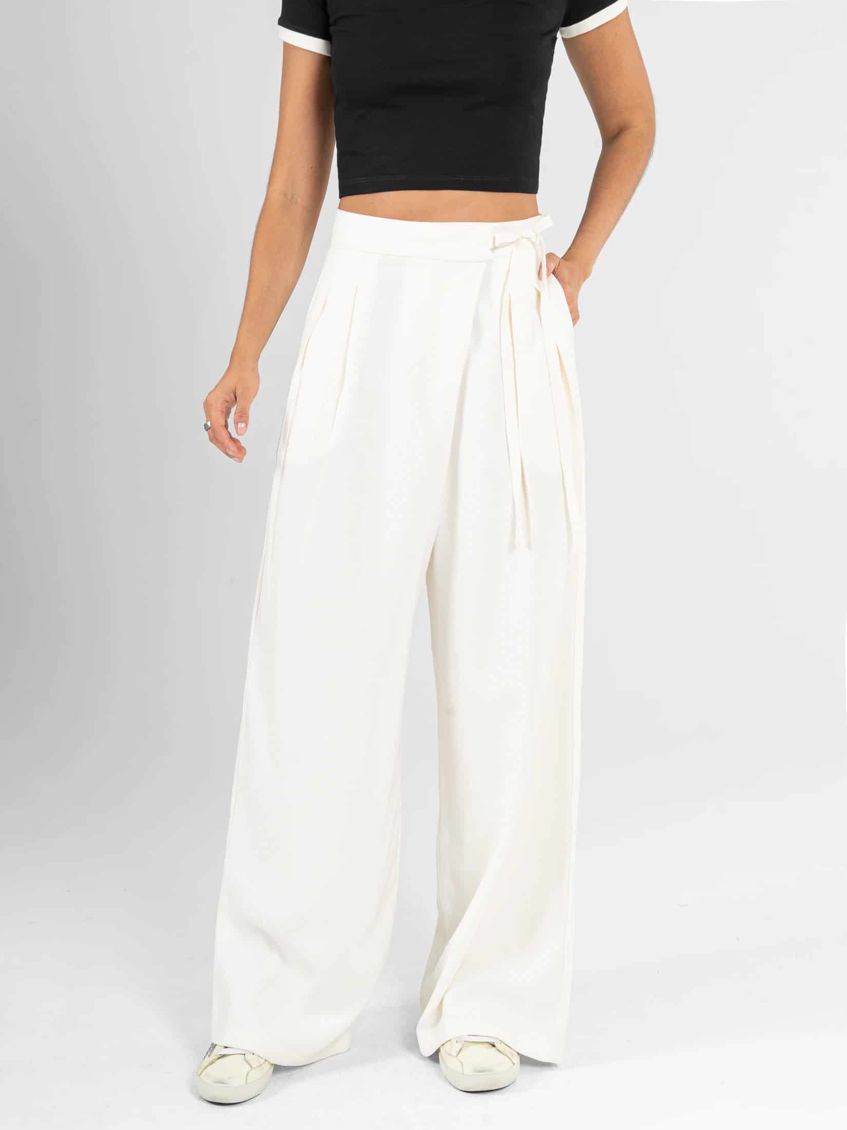Ref: 0620577 Pantalón palazzo, tejido plano liviano, detalle delantero, tono ivory - miniatura 1