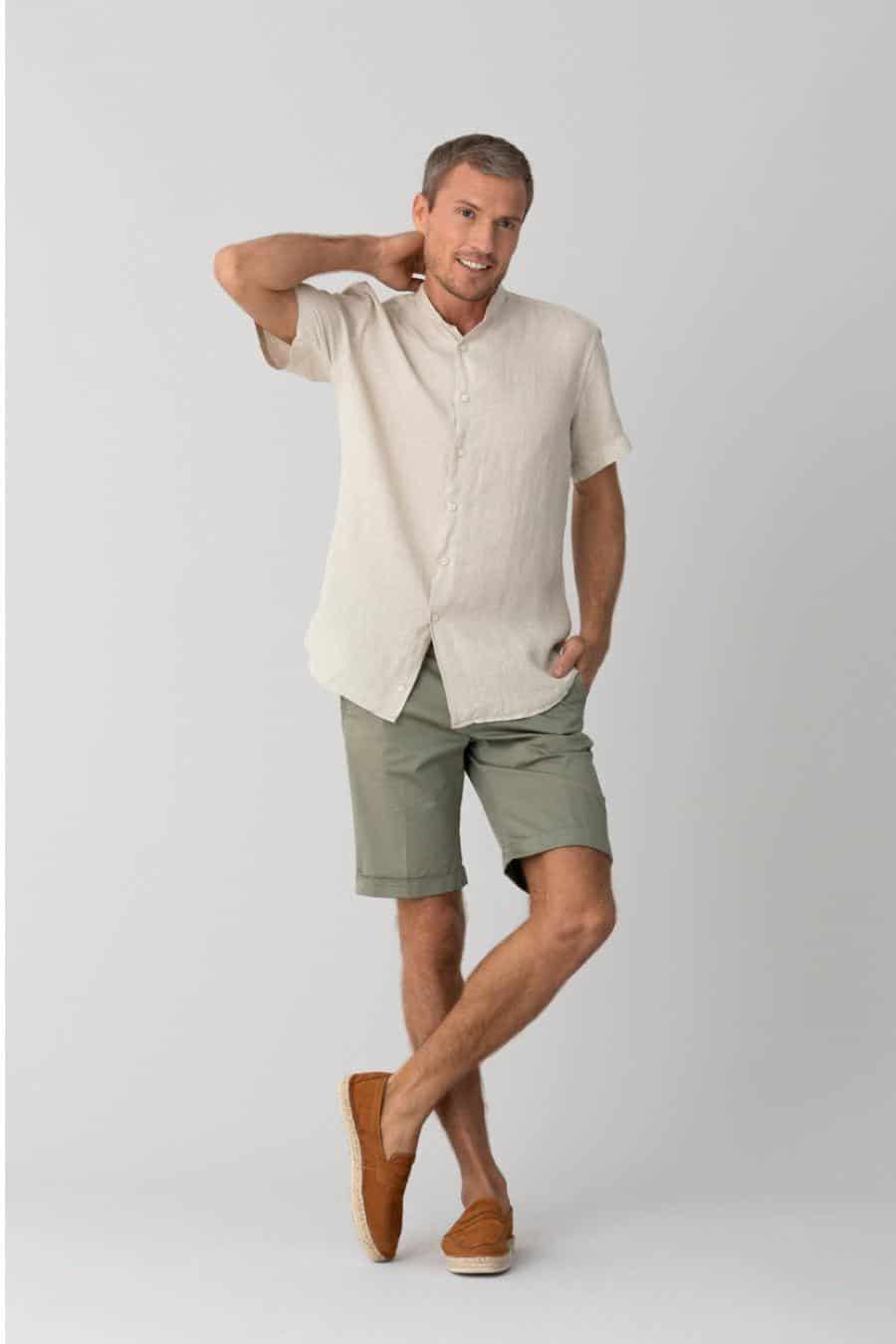men’s linen shirt mao beige basic - miniatura 6