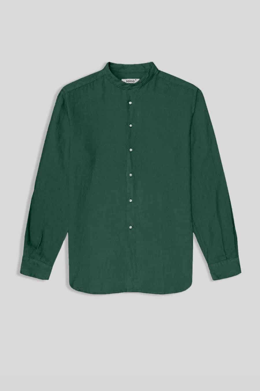 Men's linen shirt mao dark green - miniatura 1