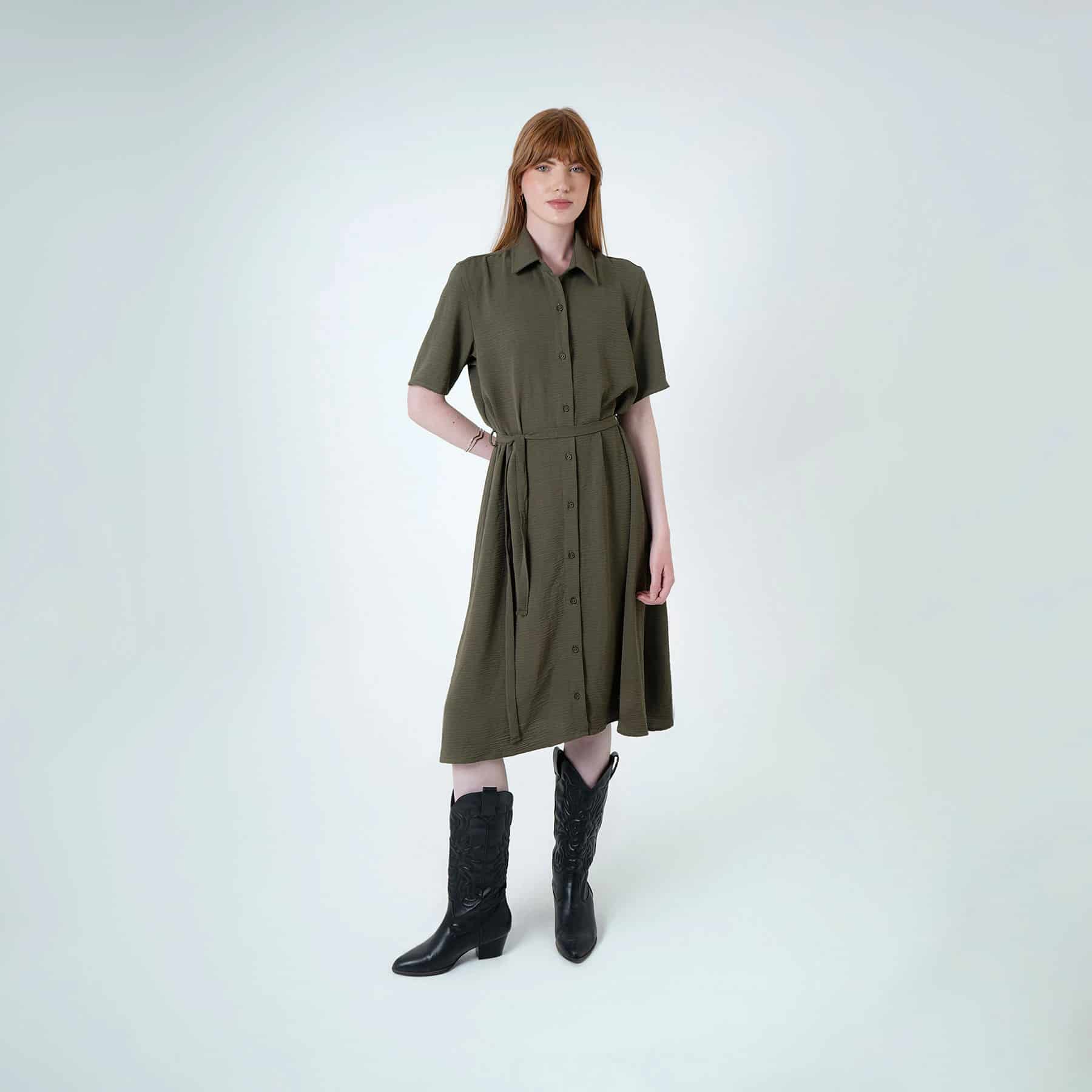 Vestido camisero midi con lazo para ajustar en cintura - miniatura 4