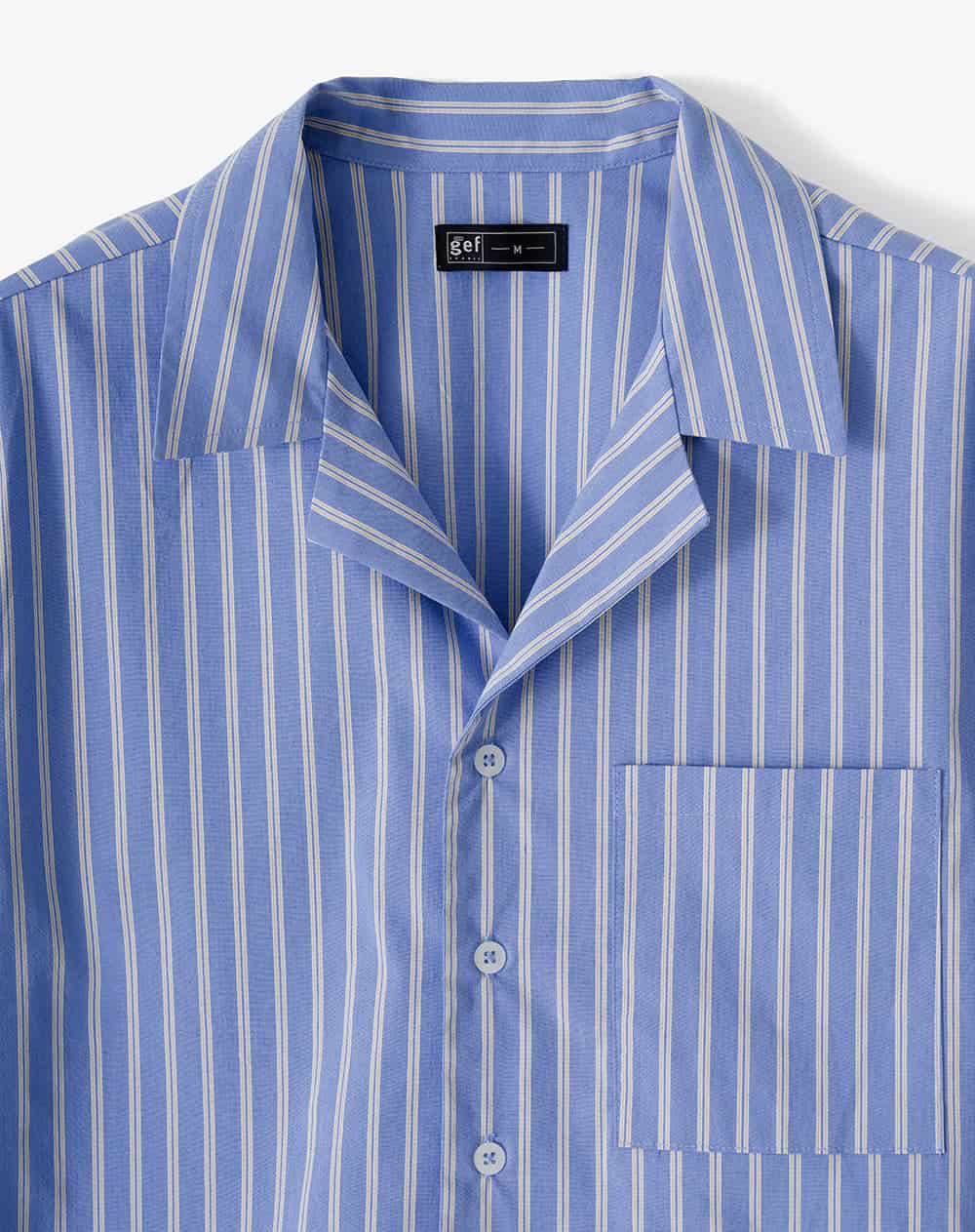 Camisa + bermuda de pijama algodón azul con rayas hombre - miniatura 9