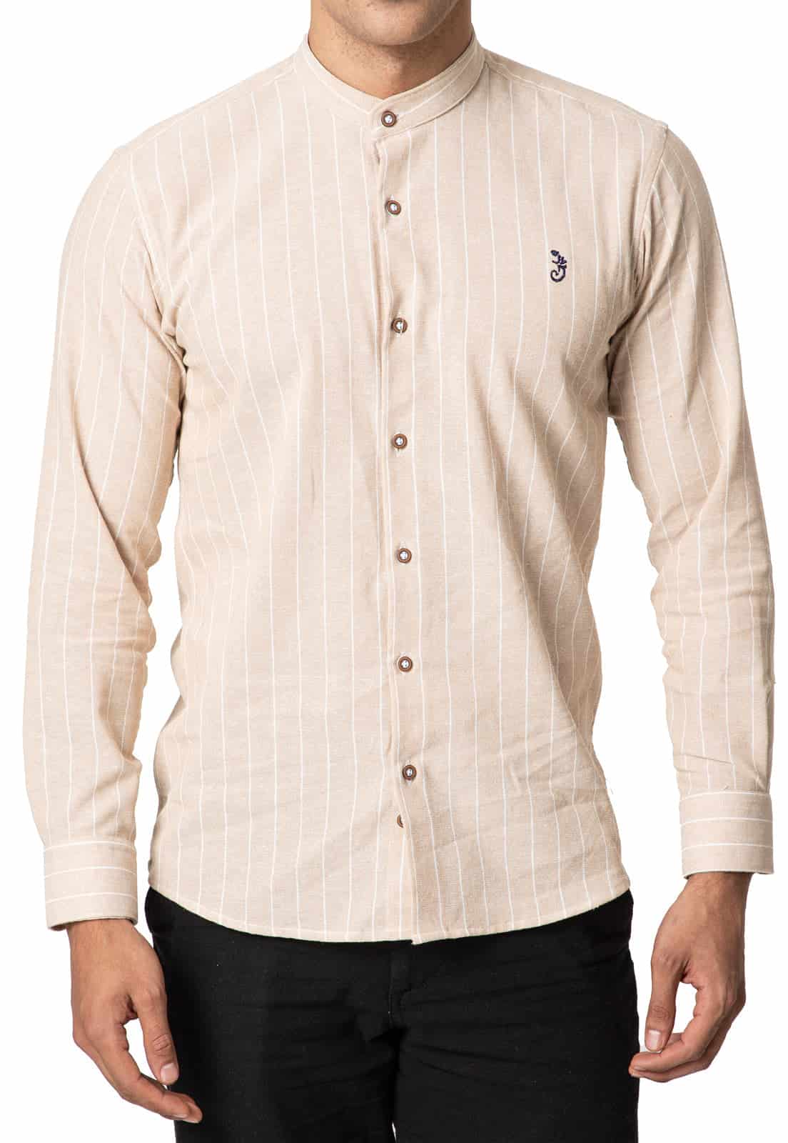Camisa en Lino verde cuello neru a rayas - miniatura 4