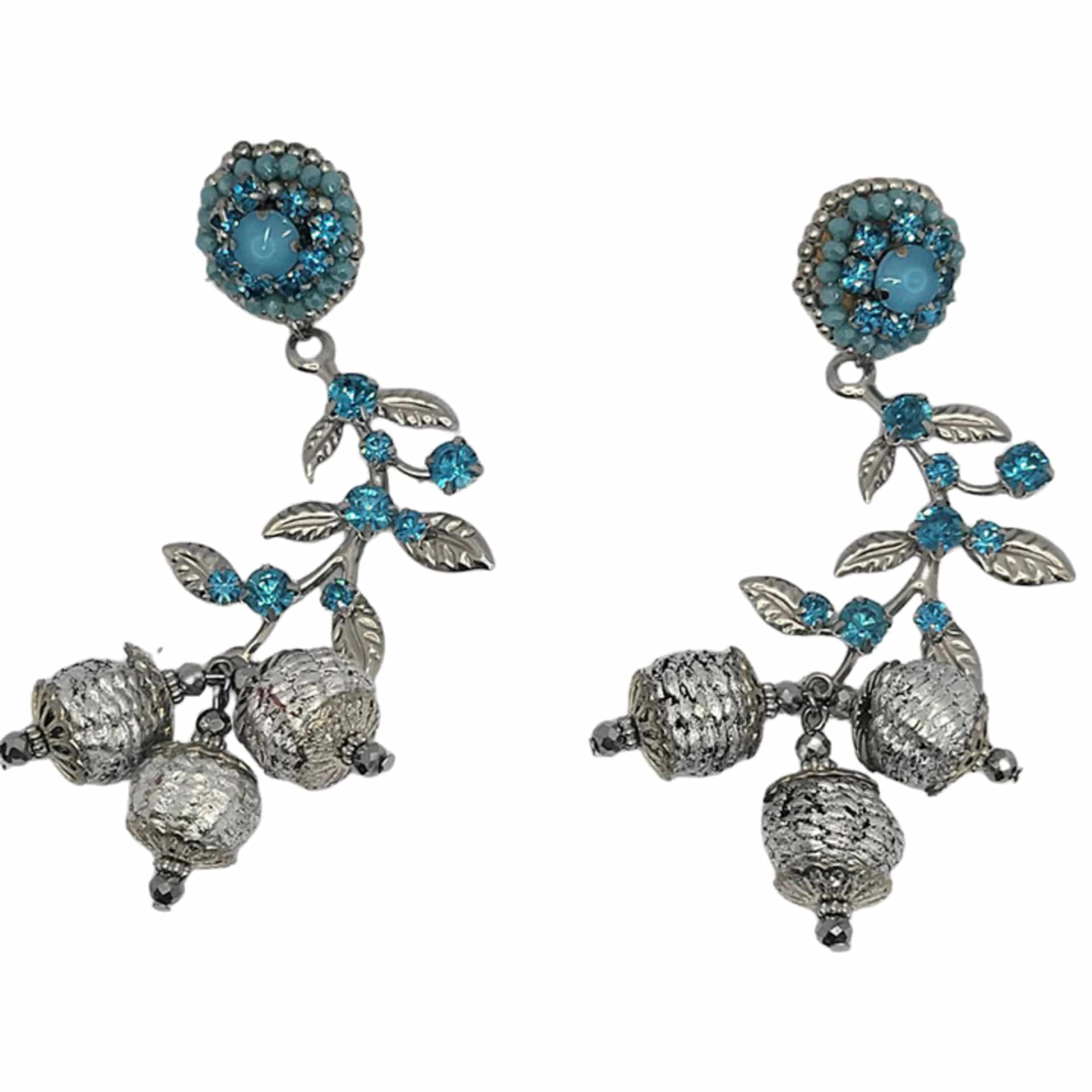 Flower with Leaf Turquoise Earrings - miniatura 1