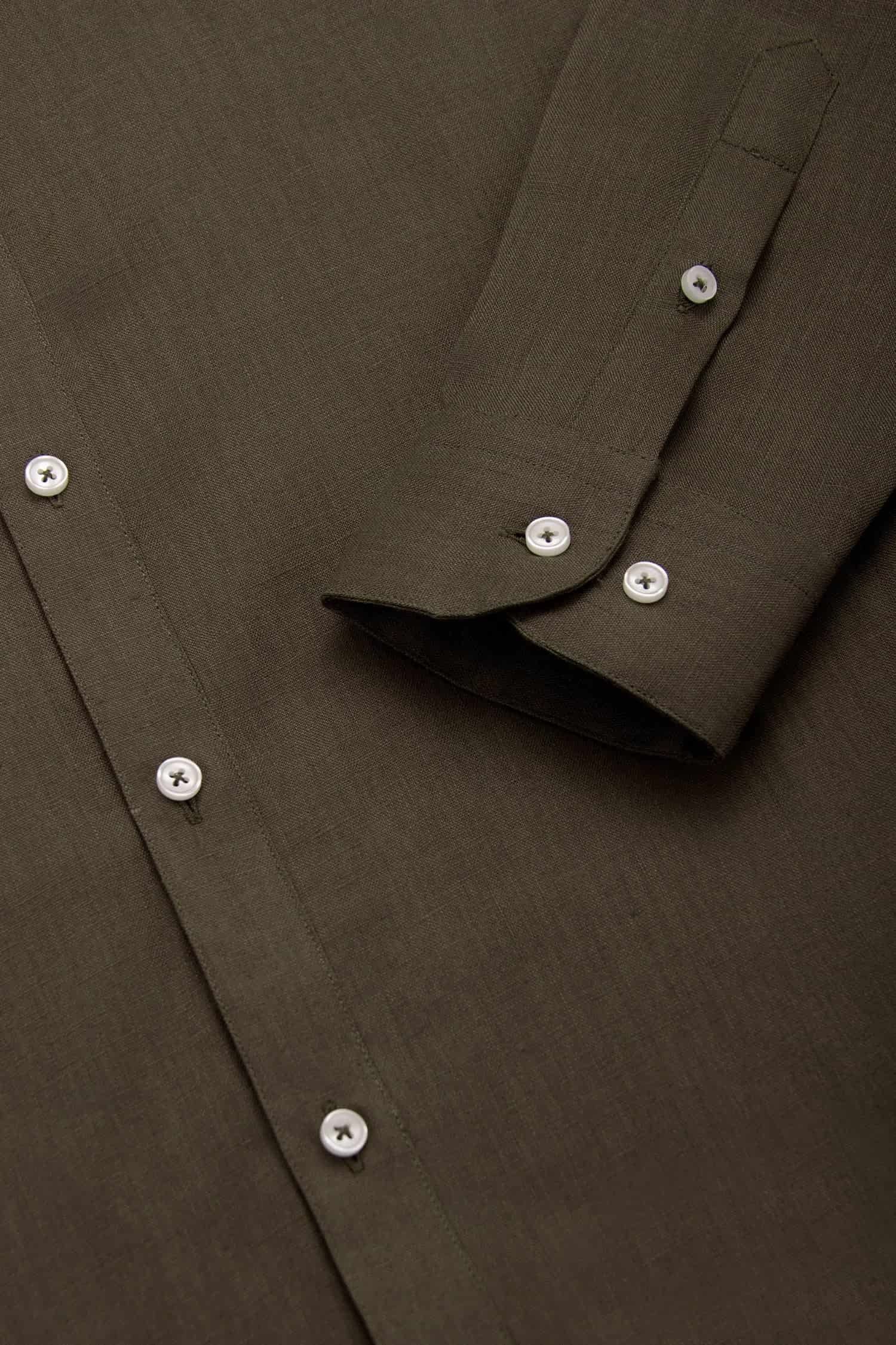 Camisa Cuello Mao Lino Verde Oliva - miniatura 3