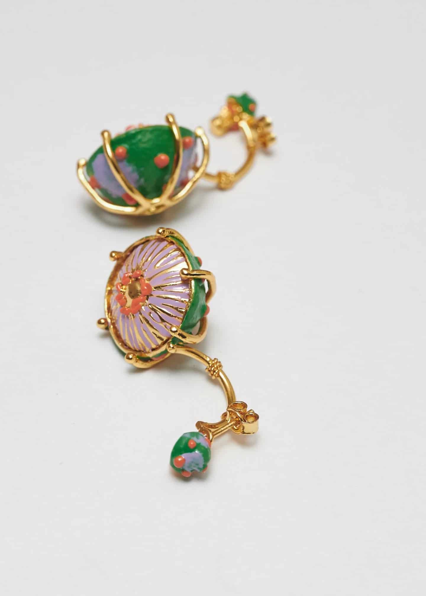 Aretes maxi sombrerito verde lila - miniatura 2