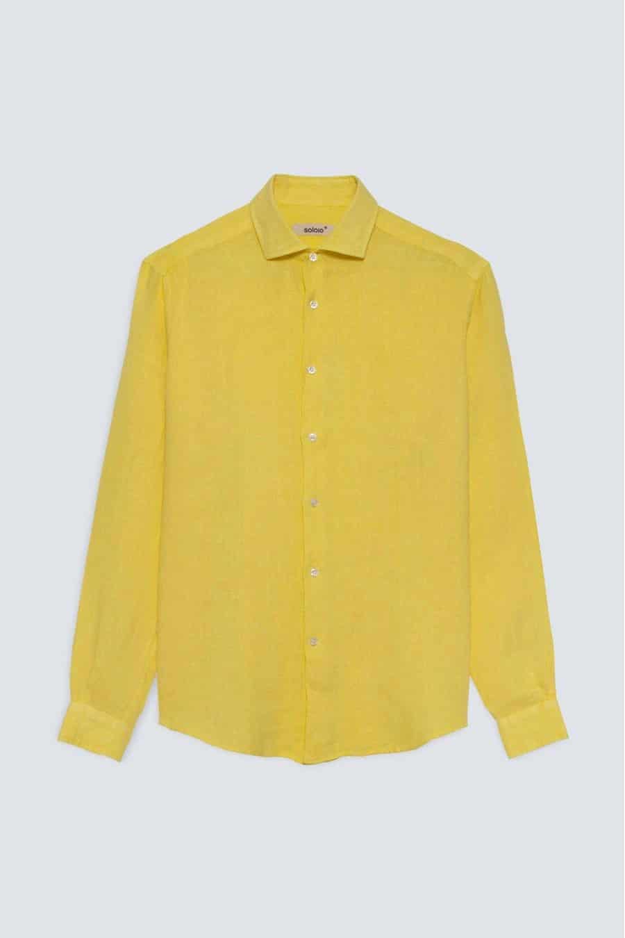Men's linen shirt light yellow basic - miniatura 1
