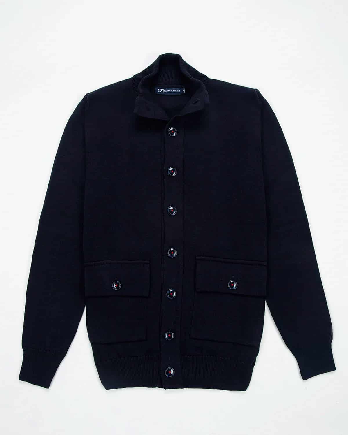 Chaqueta Punto Botón Contraste Algodón Azul Oscuro - miniatura 1