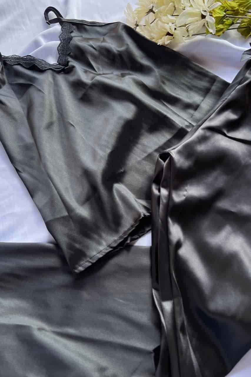 Pijama Pantalón Satín Negra - miniatura 4