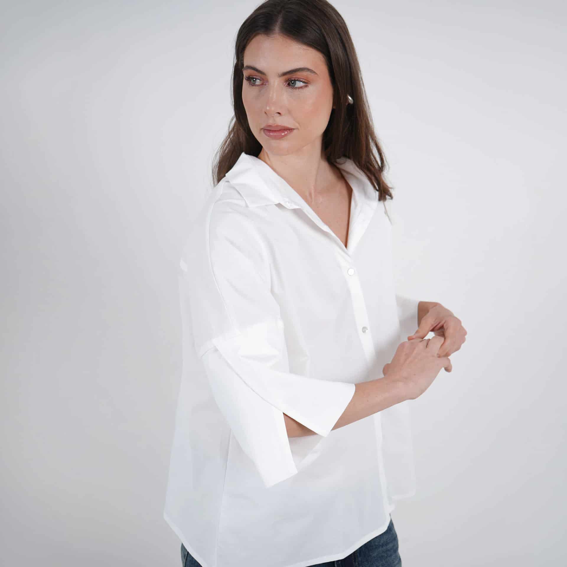 Blusa oversize abierta cuello camisero manga 3/4 - miniatura 6