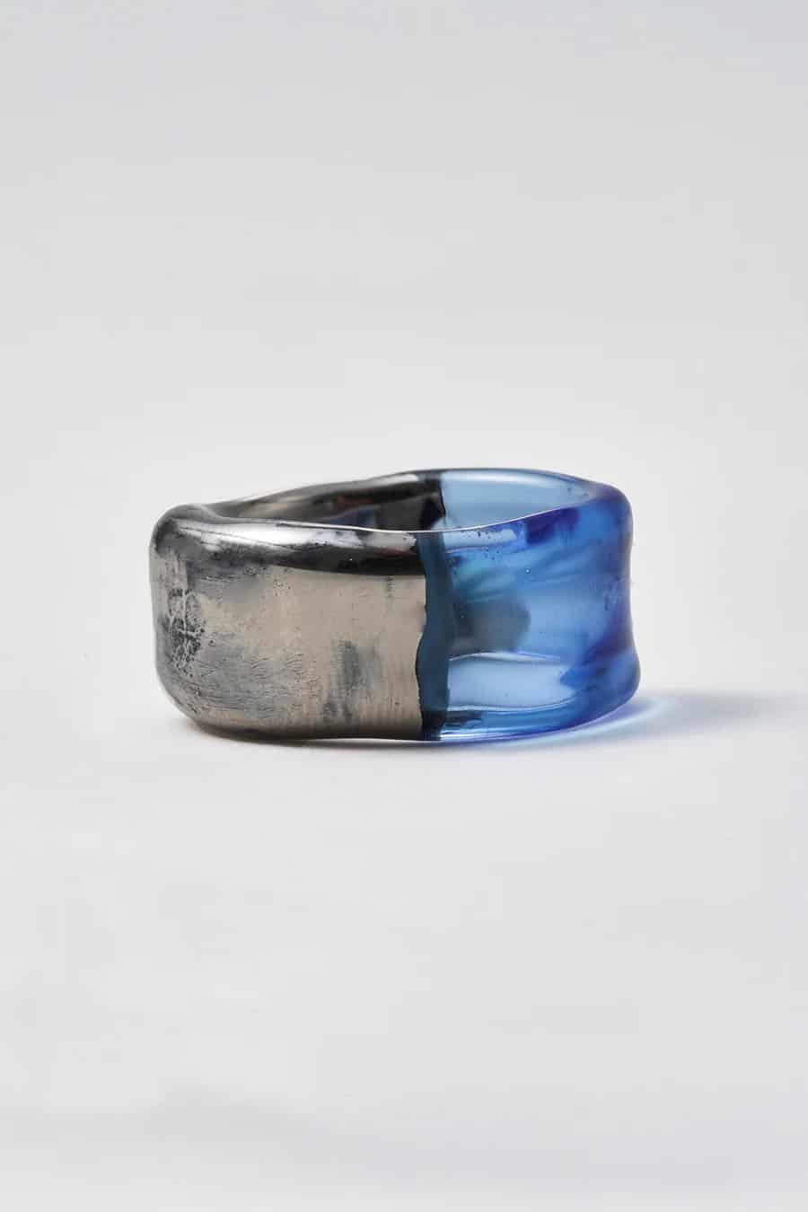 Anillo marino en vidrio y oro blanco - miniatura 4