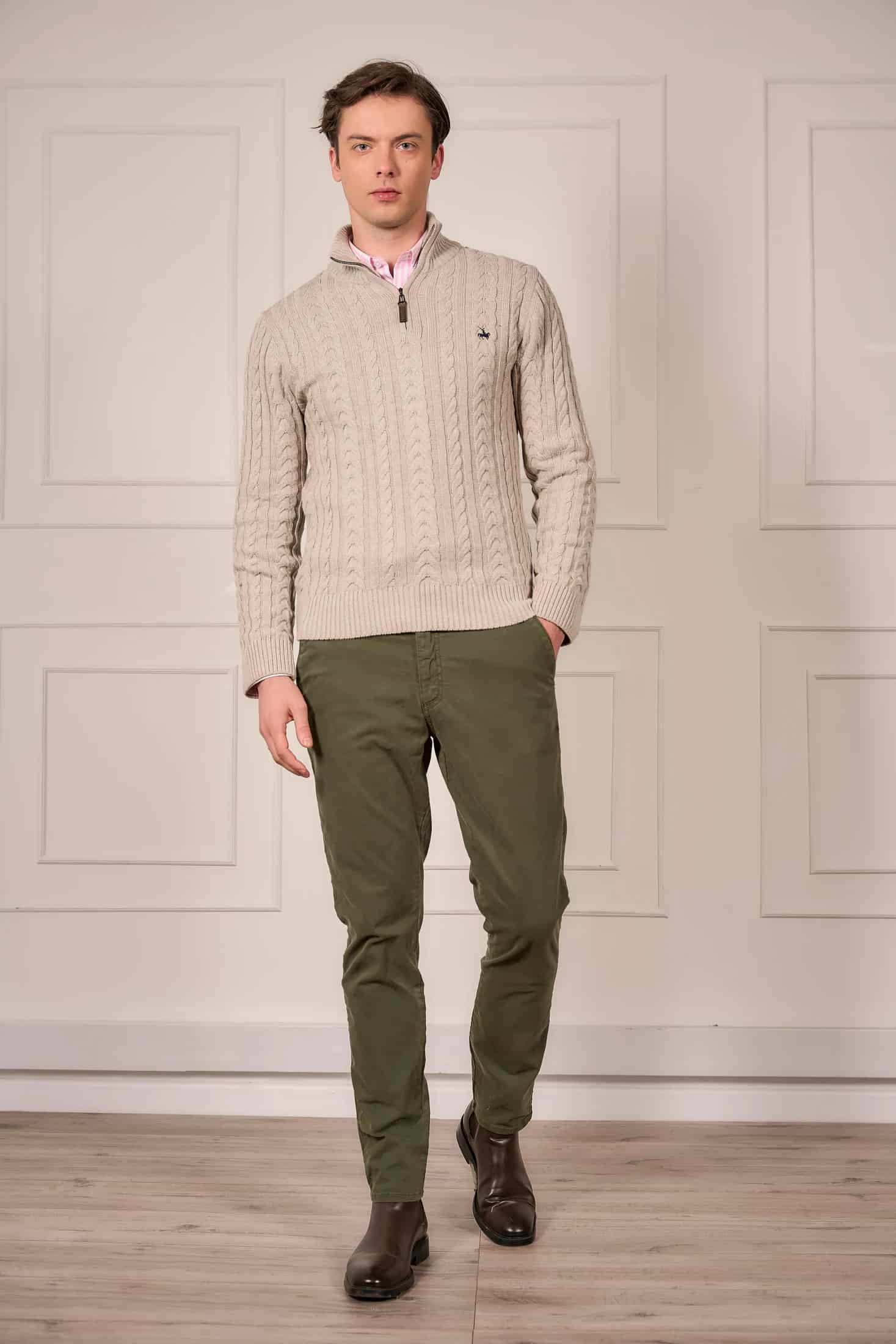 Suéter Halfzip Trenzado Rib Hombre Arena - miniatura 8