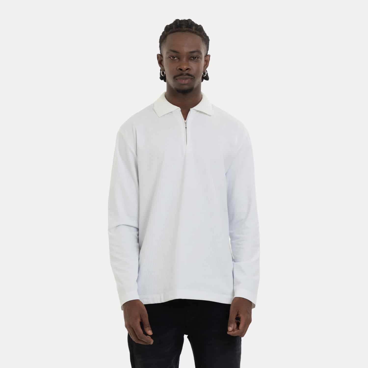 Zip Polo Sweatshirt White - miniatura 1