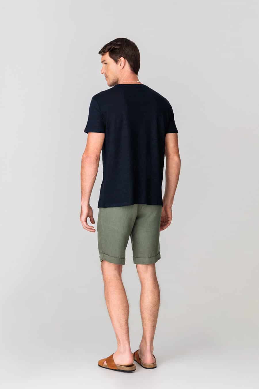 Men's linen t-shirt navy - miniatura 2
