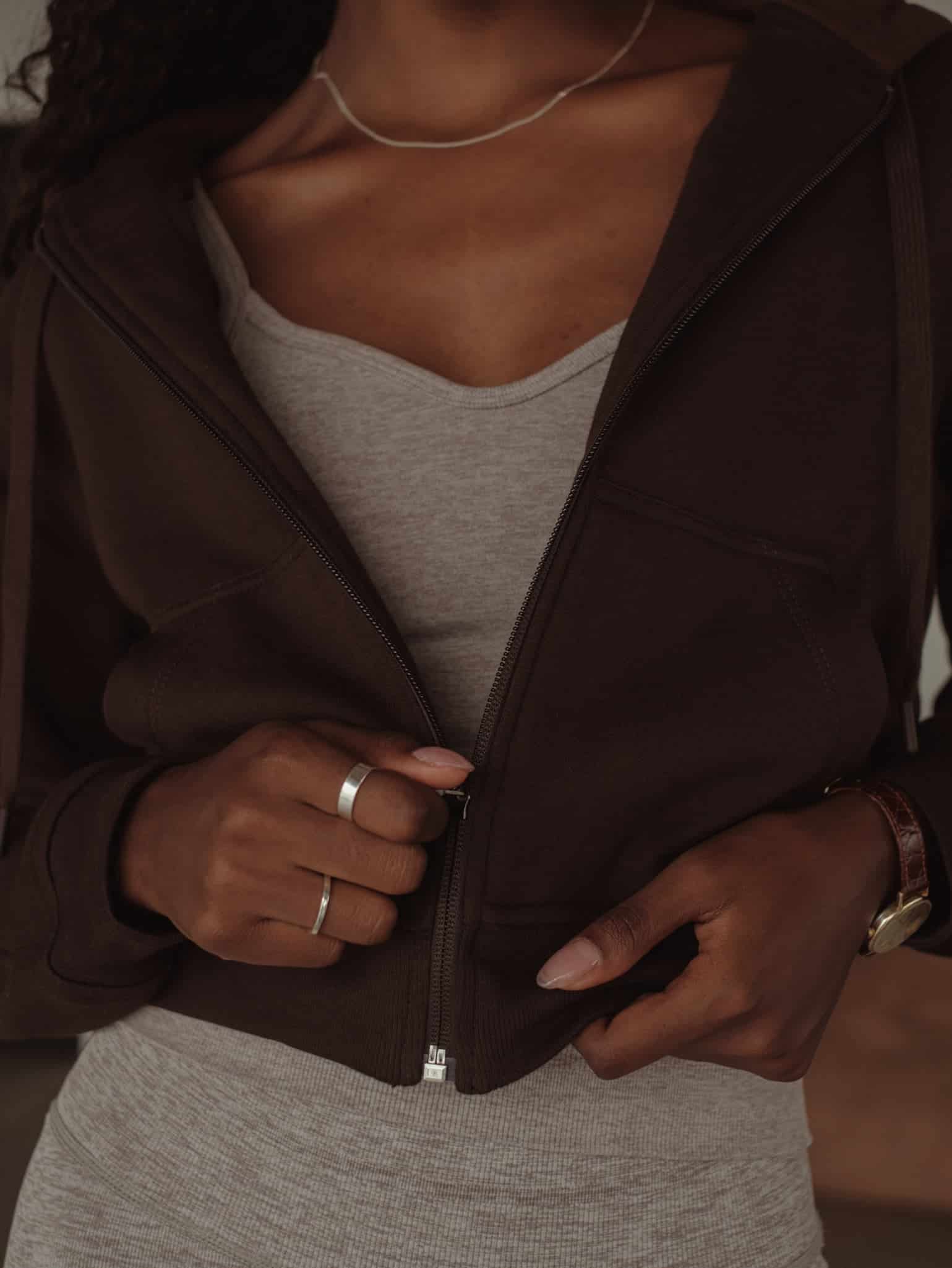 CROPPED ZIP HOODIE - DARK CHOCOLATE - miniatura 4