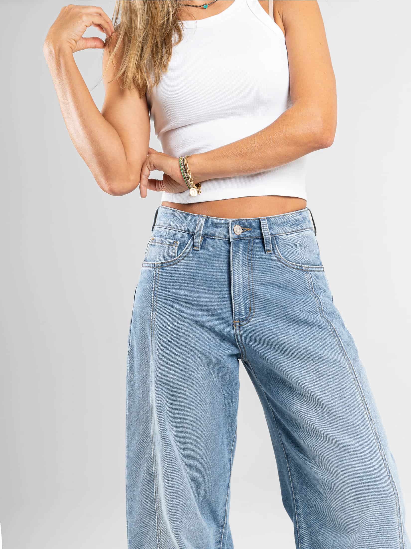 Ref: 066524 Jean wide leg, rígido, tiro medio, tono azul medio - miniatura 3