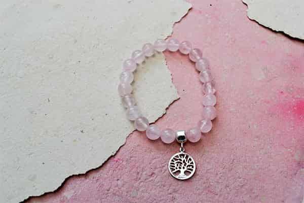 Pulsera Cuarzo Rosa dije árbol de la vida mini - miniatura 2
