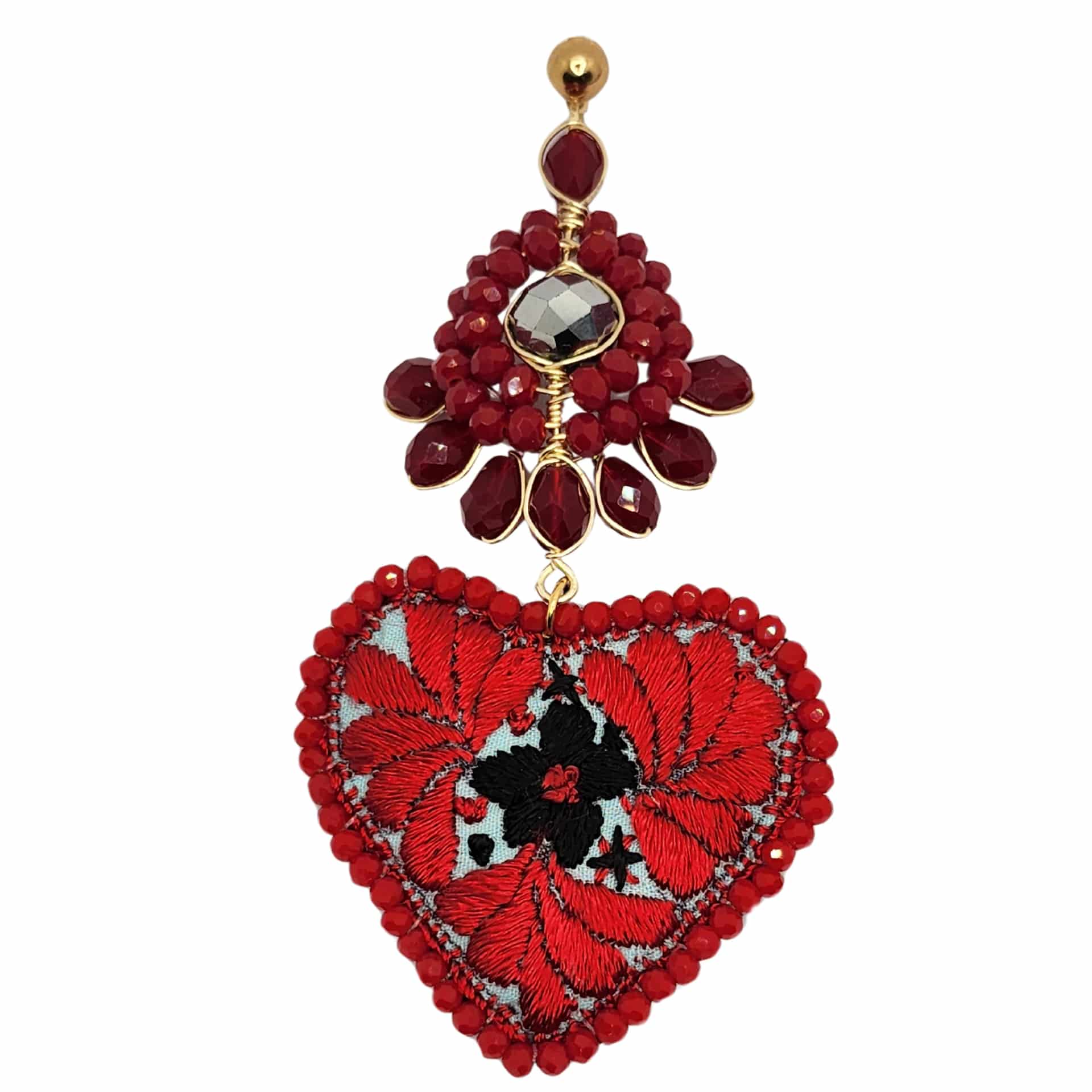 Flower Red Heart Earrings - miniatura 2
