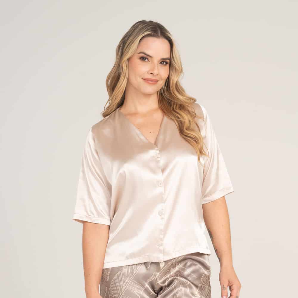 Camisa Satín Unicolor Nácar - miniatura 1