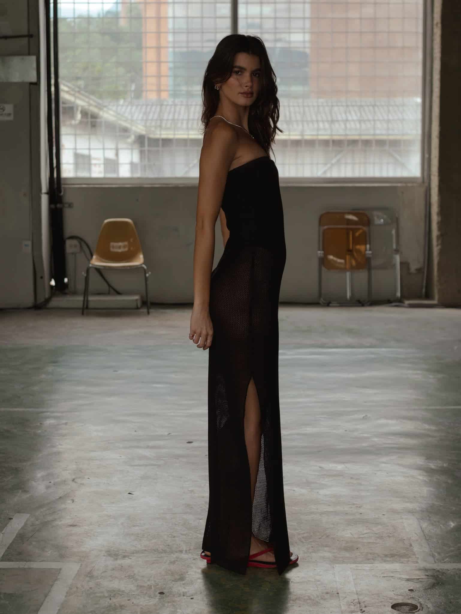 STRAPLESS BODYSUIT KNIT DRESS - BLACK - miniatura 4