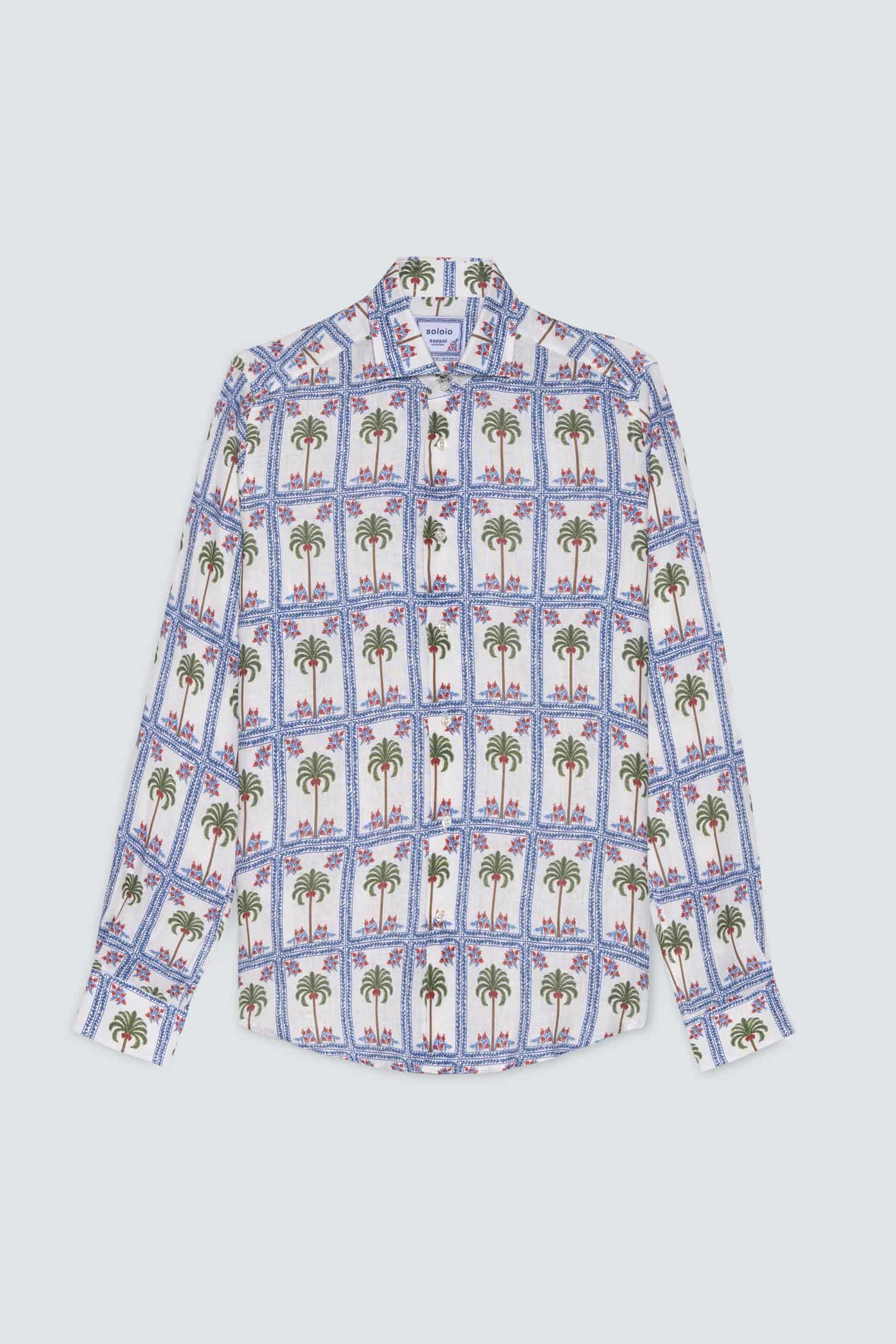 Men's linen shirt white tambour - miniatura 1
