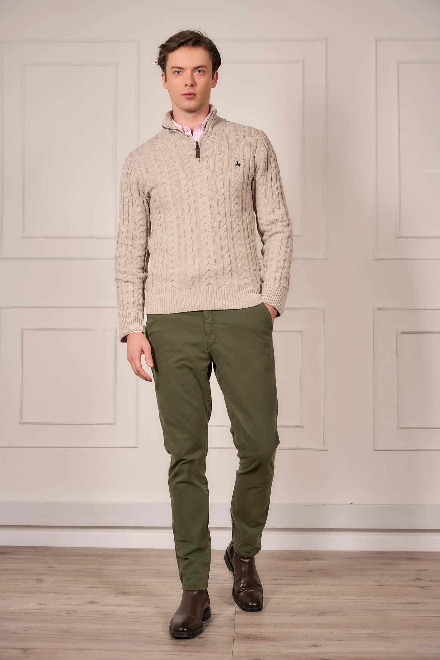 Suéter Halfzip Trenzado Rib Hombre Arena - miniatura 3
