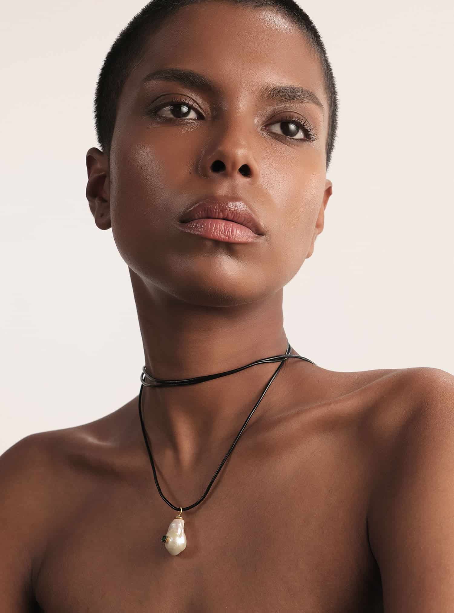 Midnight Emerald Pearl Long Necklace - miniatura 2