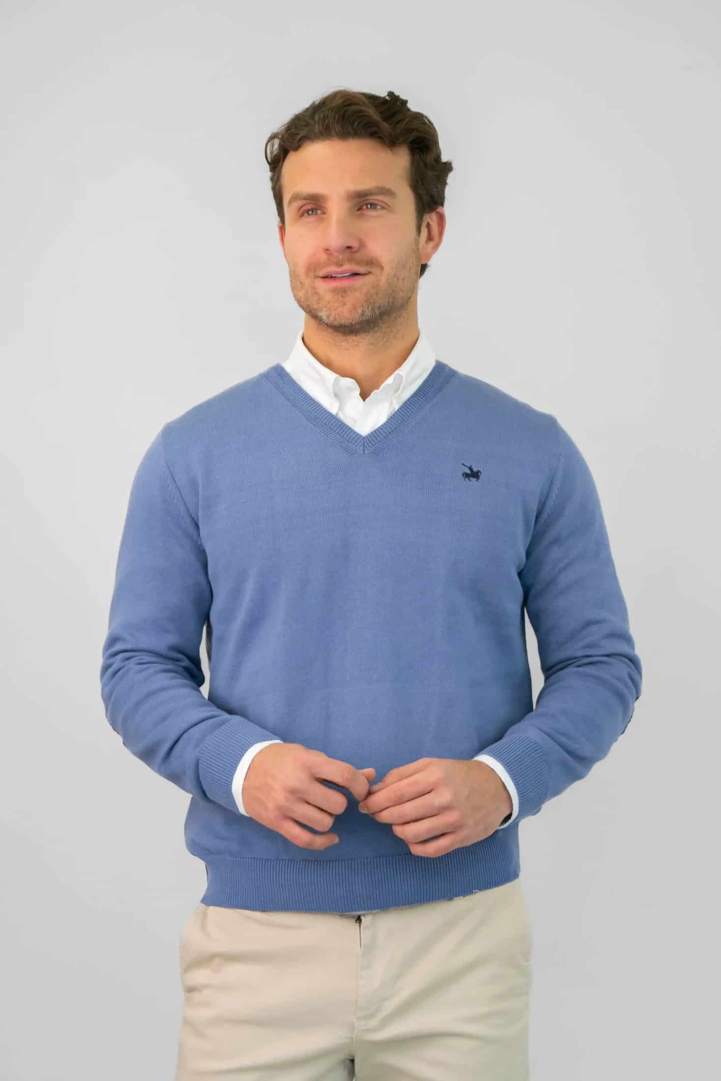 Suéter V neck Hombre Azul Claro - miniatura 1