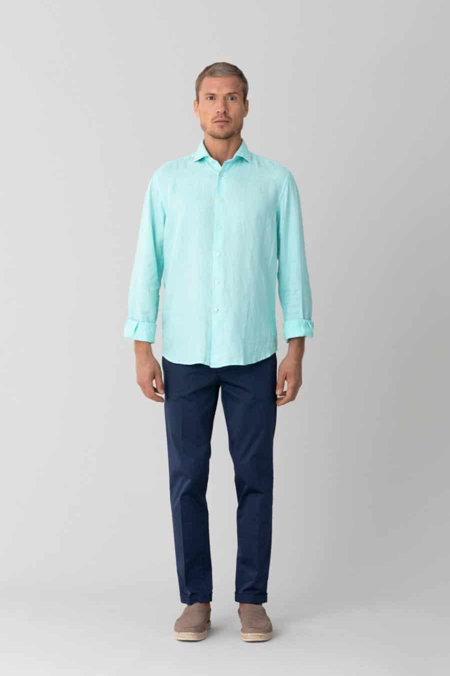 Men's linen shirt aqua - miniatura 3