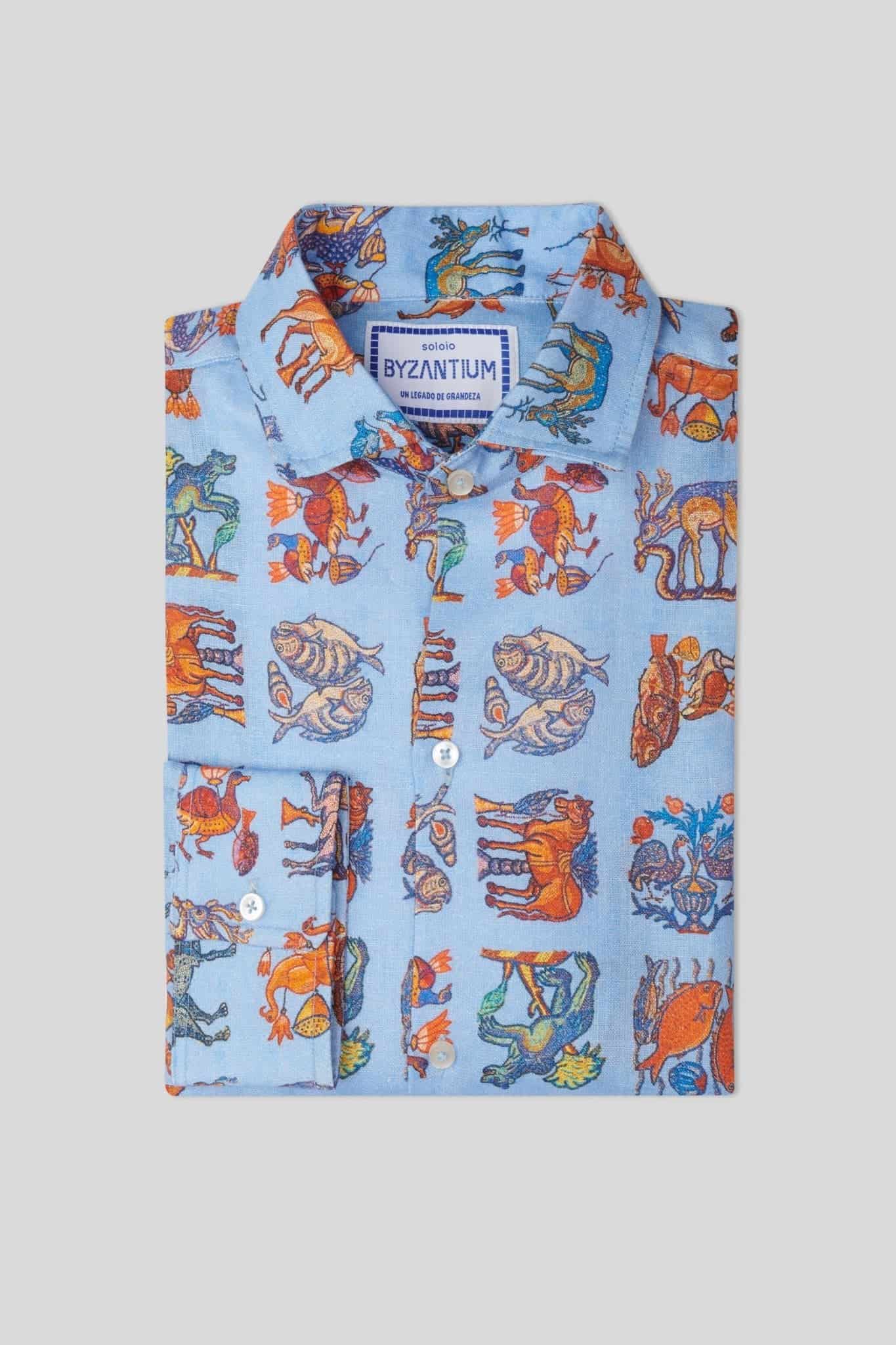 Men's justiniano linen shirt sky blue - miniatura 4