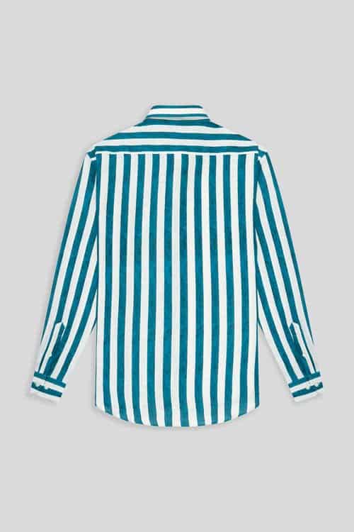 Men's linen shirt jeans faded striped - miniatura 2