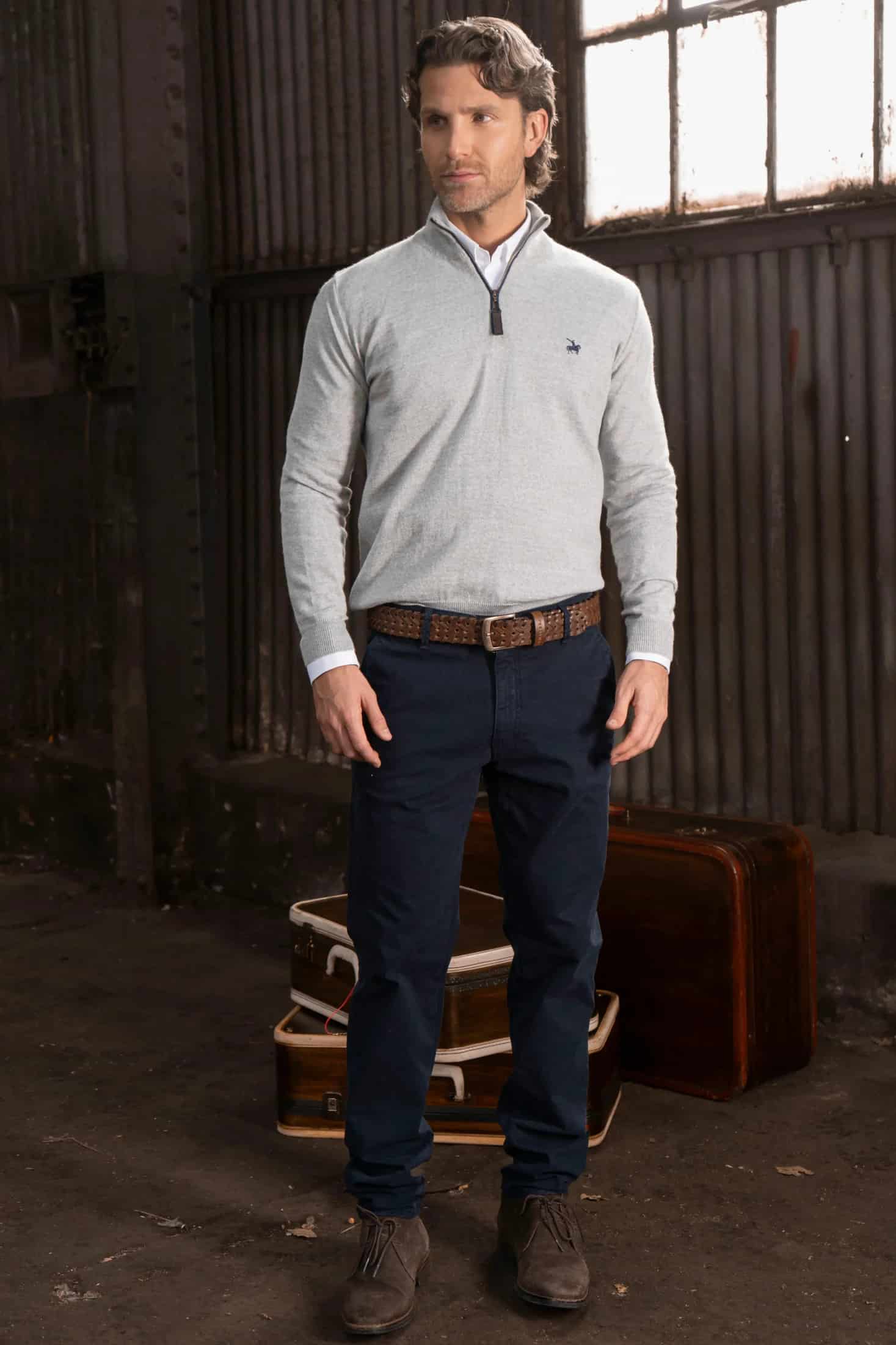 Suéter Halfzip Merino Hombre Gris Claro - miniatura 3