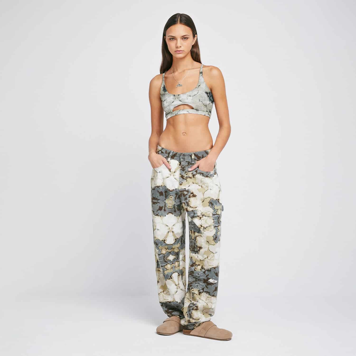 Marble Mesh Cut-Out Top - Green - miniatura 3