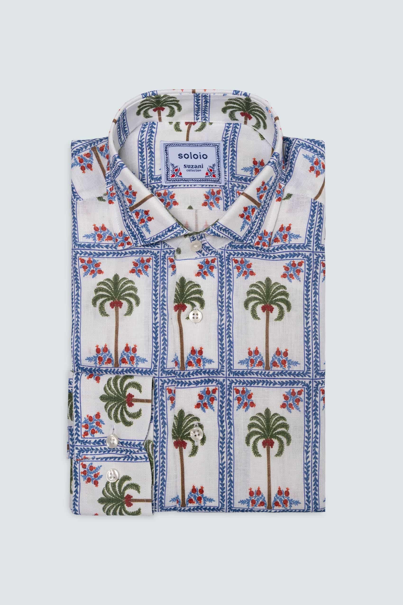 Men's linen shirt white tambour - miniatura 4