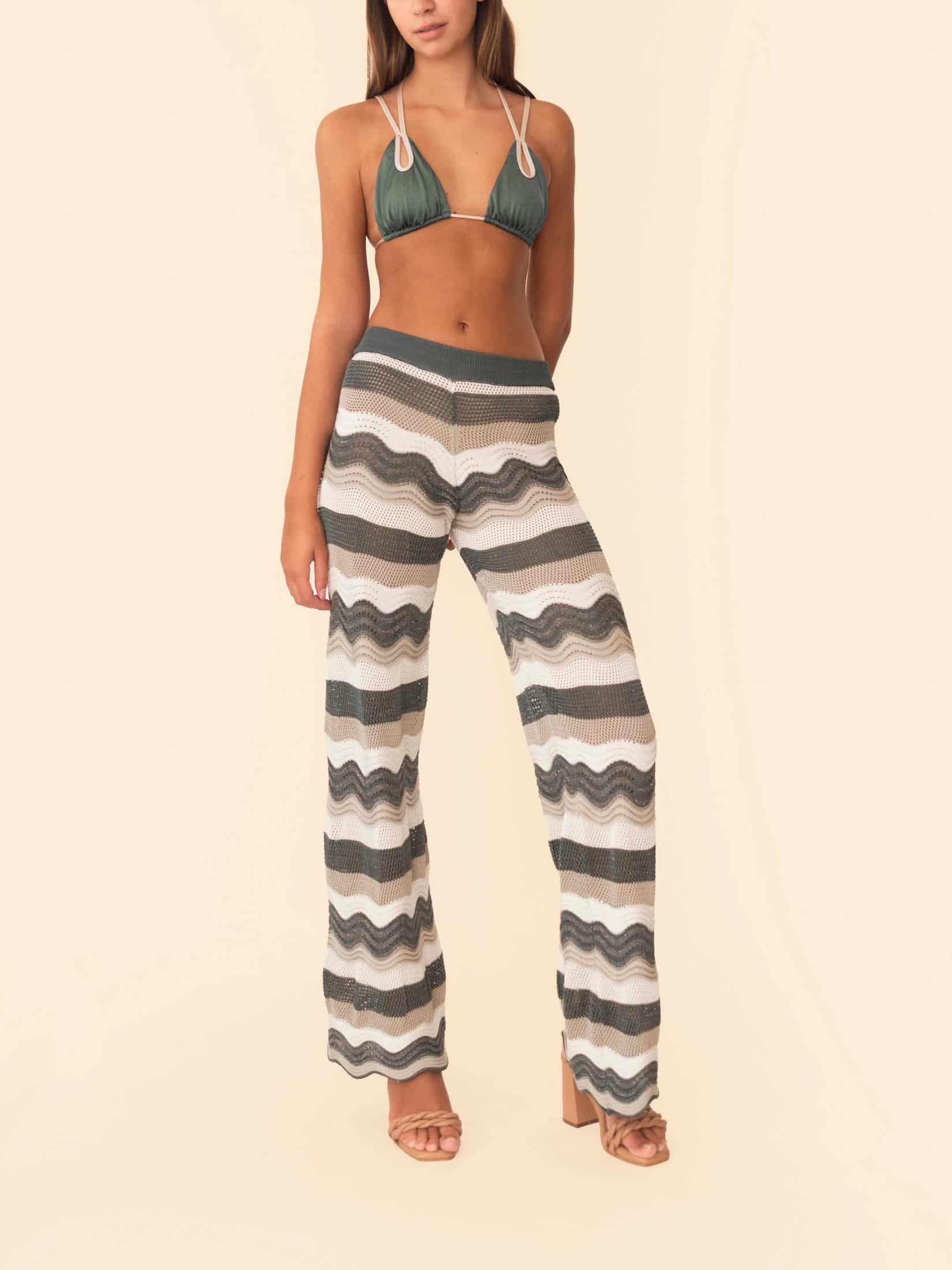 MARTINA PANT GREEN WITH BEIGE STRIPES - miniatura 3