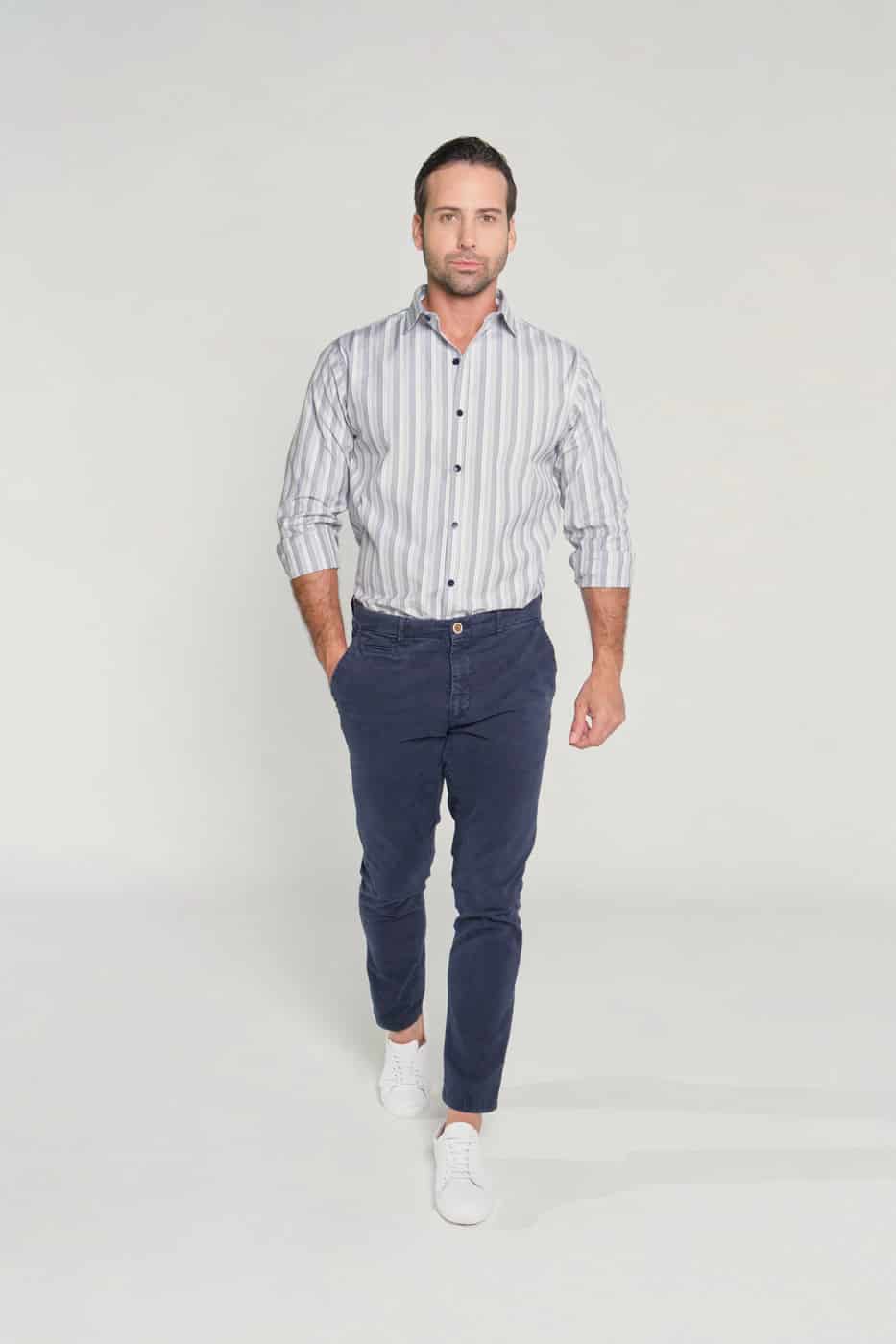 Camisa Slim Algodón Raya Gris - miniatura 2
