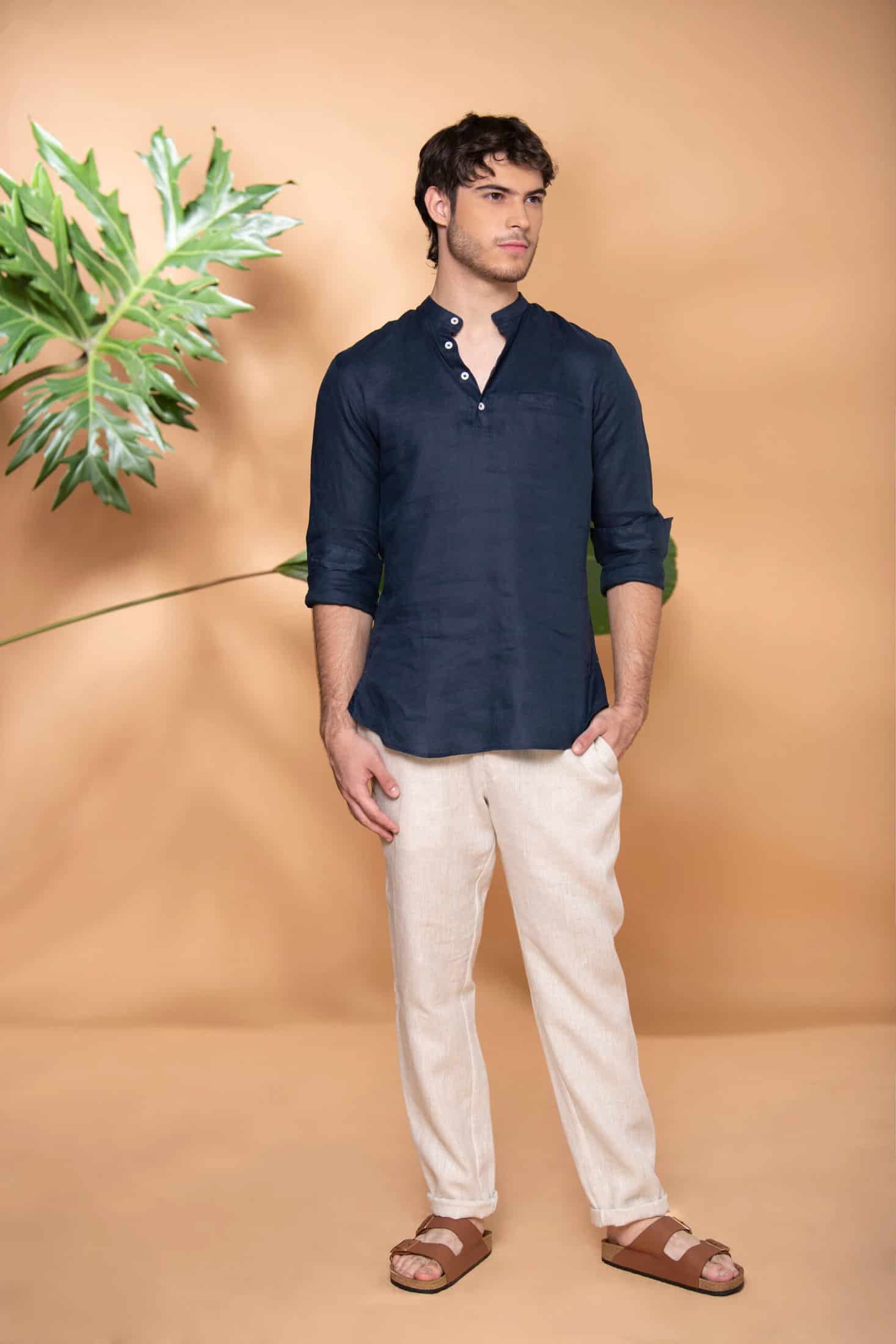 Camisa Mykonos Lino Azul Navy - miniatura 6